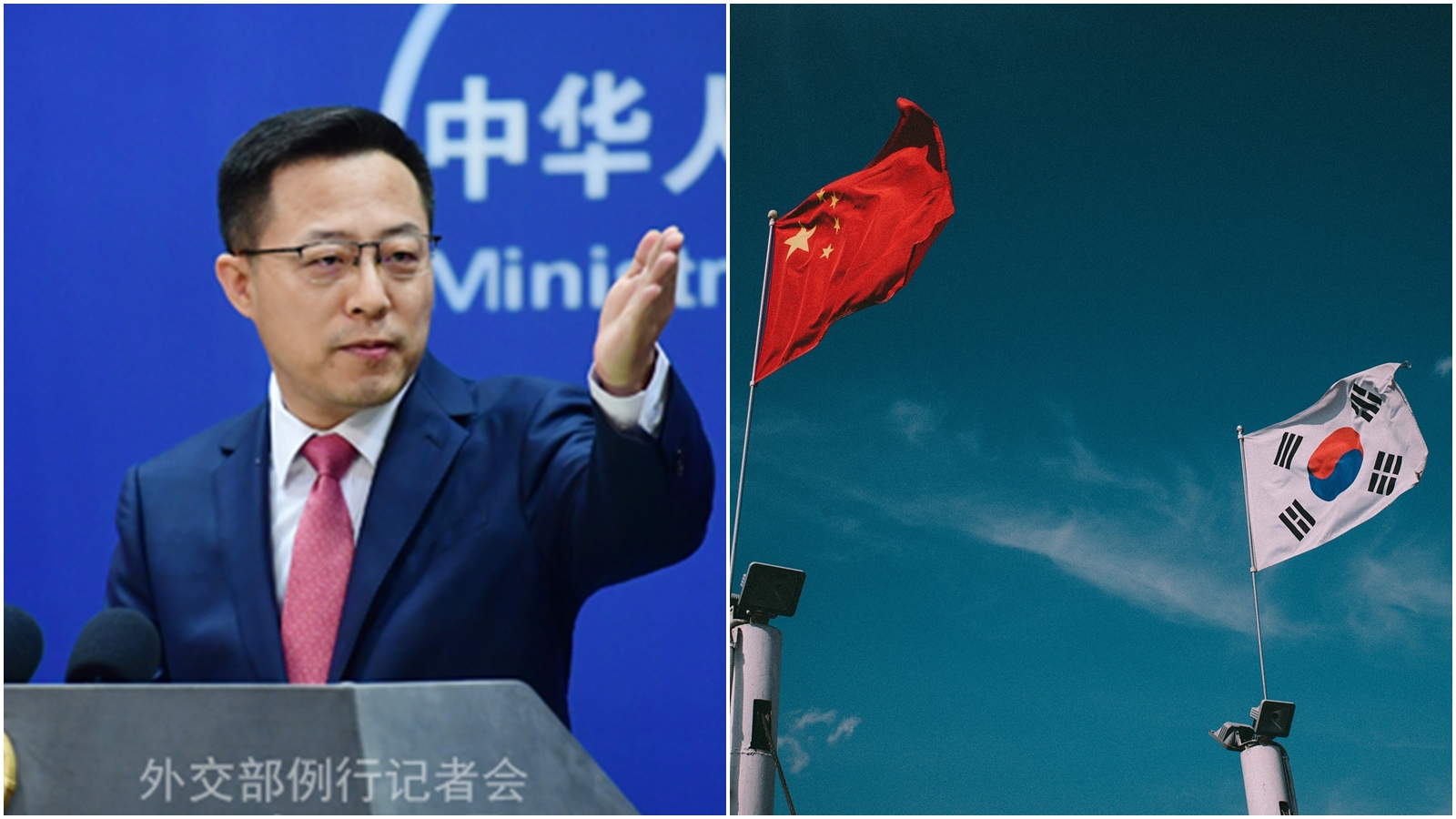 「習尹會」後南韓電影睽違6年再次登入中國OTT平台，不過趙立堅（左）卻稱「中方從未實施禁韓令」。（翻攝自中國外交部官網、Pixabay／Image by qiipqiipfly）