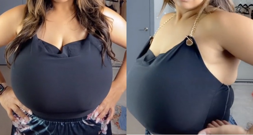 西希「44H」的傲人巨乳造成她生活諸多不便，於是決定進行縮胸手術。（取自TIKTOK用戶thecicidawn）