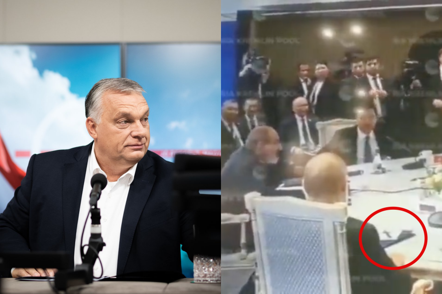 匈牙利總理奧班（左）曝將同意瑞典、芬蘭加入北約，另一邊俄羅斯總統普丁則在CSTO會議上怒摔筆（右圖）。（翻攝自Viktor Orban、Anton GerashchenkoTwitter）