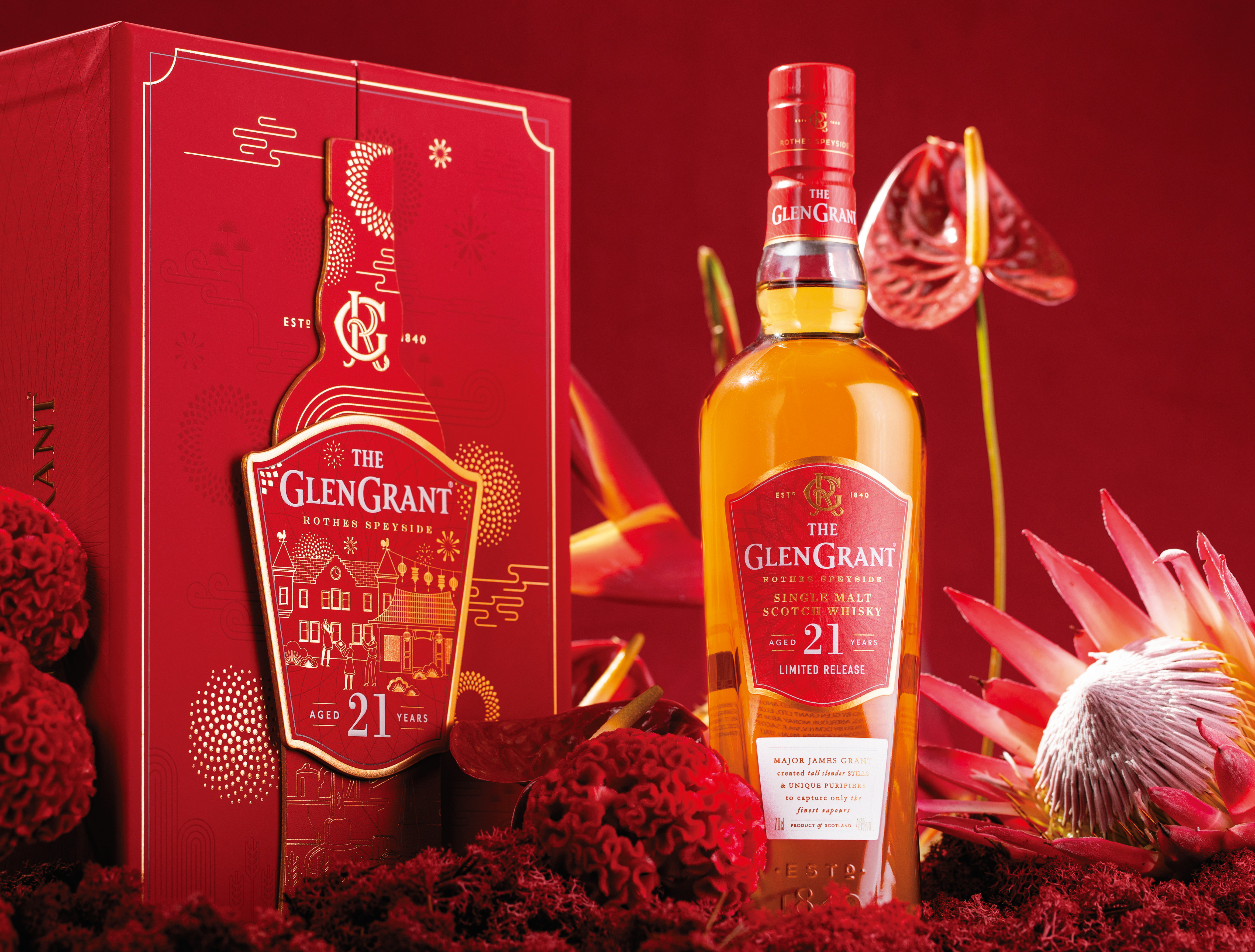 格蘭冠21年亞洲限定金兔禮盒版，台灣僅420瓶。首席調酒師Dennis Malcolm手工嚴選優質高年分Oloroso雪莉桶與美國波本桶，小批次勾兌，酒精濃度46％。