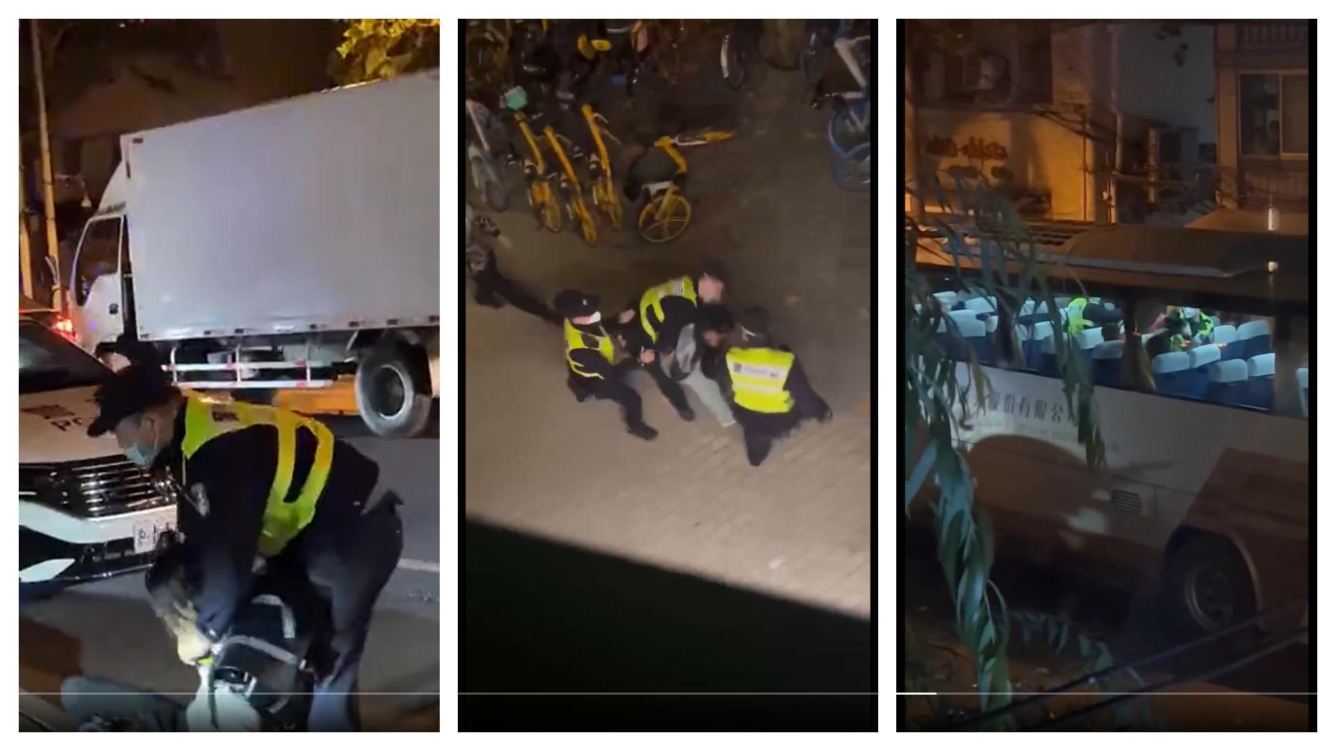 中國警方派出大量人力對民眾進行暴力逮捕，甚至有人在巴士上遭到痛毆鎖喉，也有無辜民眾遭到波及。（翻攝自推特@whyyoutouzhele）