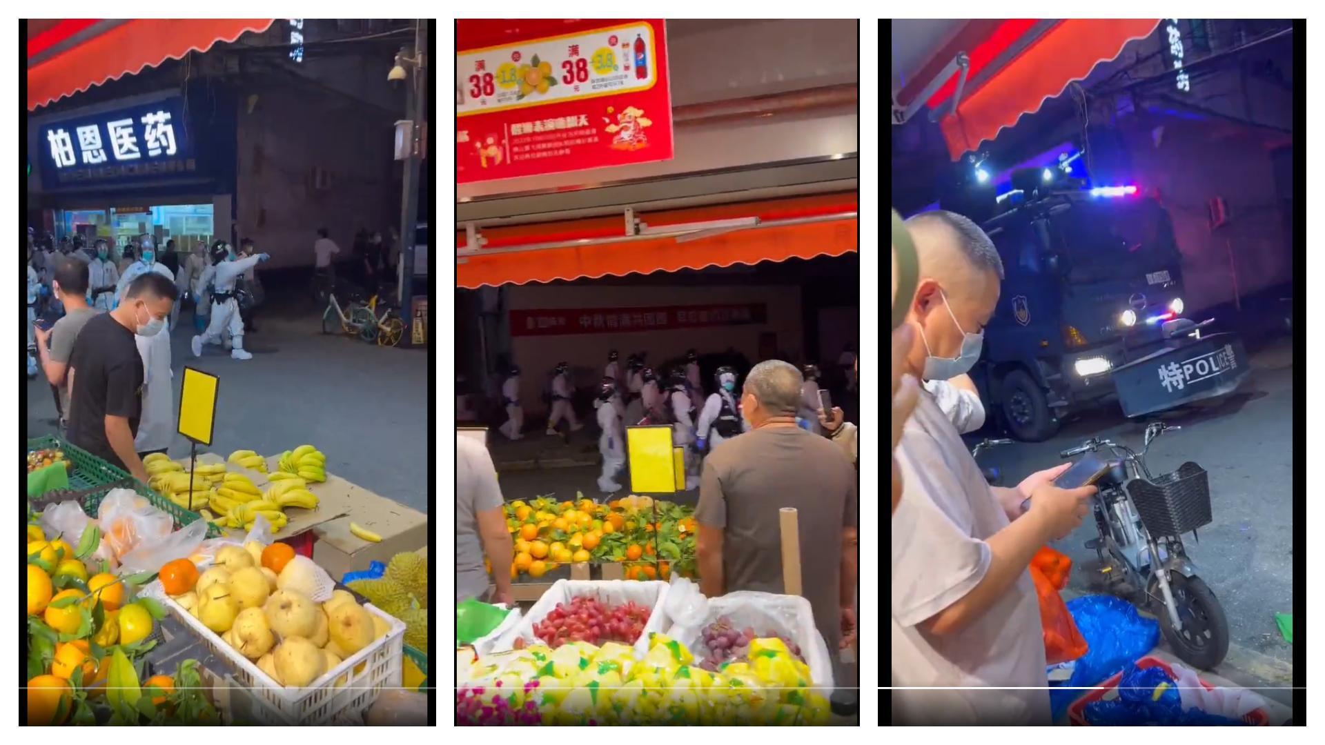 中國大量警察身穿全身防護衣，大陣仗的行動震撼路人。（翻攝自推特@whyyoutouzhele）