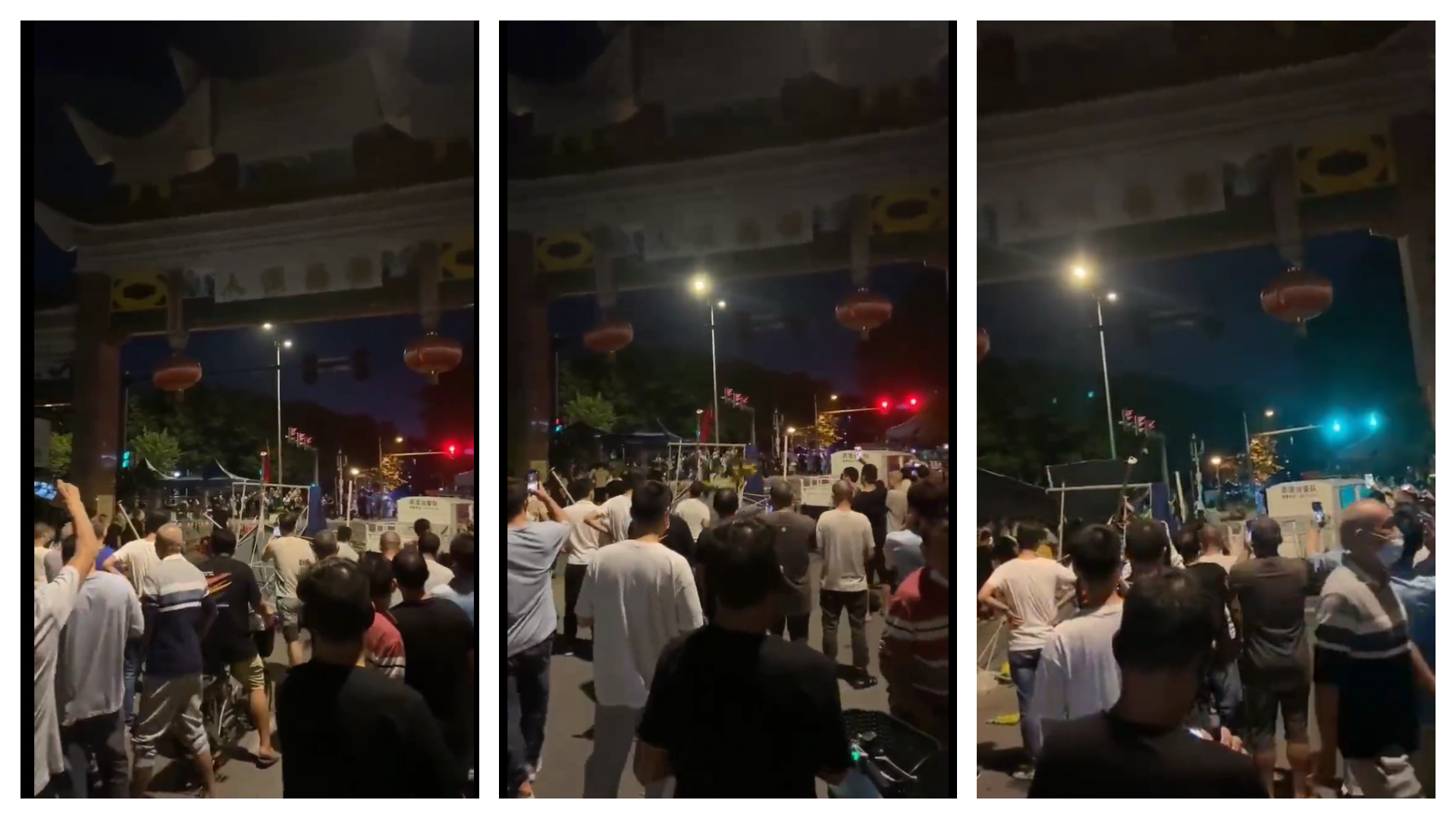 中國掀起反封控要自由的「白紙革命」；廣州民眾要求解封，並掀翻了篩檢亭。（翻攝自推特@whyyoutouzhele）