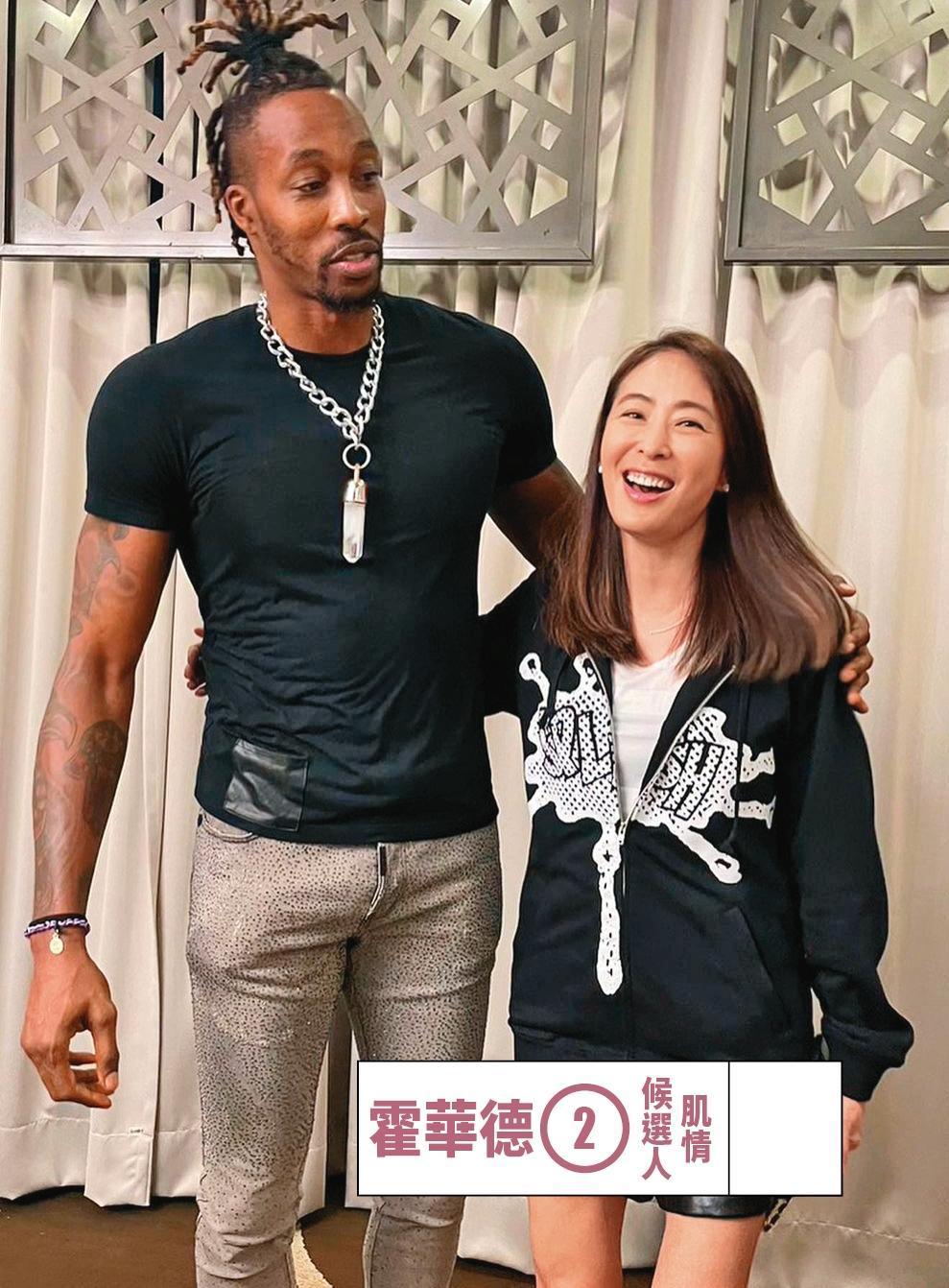 來台加盟T1職籃的前NBA球星「魔獸」霍華德(左)也入選,乍看哪來肌肉?原來是G肉…(羞遮眼)魔獸與賈永婕(右)合體,史稱「神鵰俠女」。(翻攝自賈永婕臉書)
