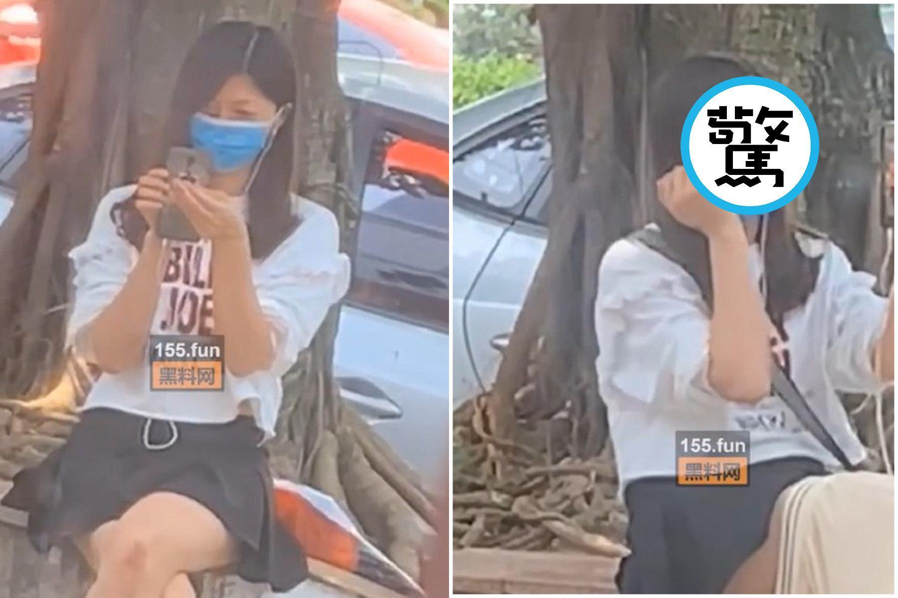 口罩正妹當街拍18禁直播「野外露出」，脫罩真面目讓人驚呆了。（翻自《黑料不打烊》）