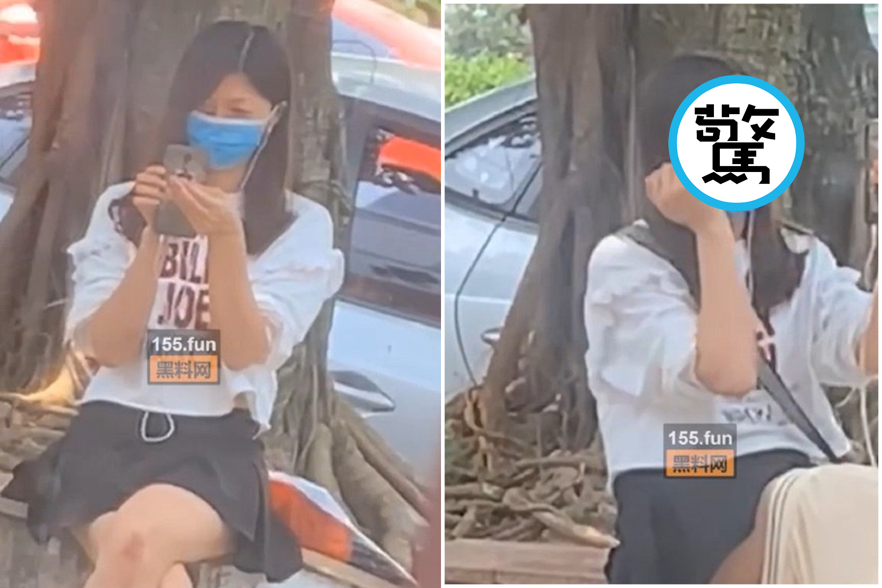 口罩正妹當街拍18禁直播「野外露出」，脫罩真面目讓人驚呆了。（翻自《黑料不打烊》）