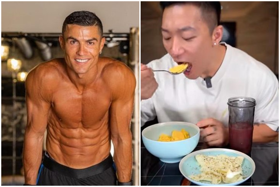 健身網紅戴馬力嚐試C羅20年如一日的極端菜單後崩潰。（翻攝自C羅IG、戴馬力微博）
