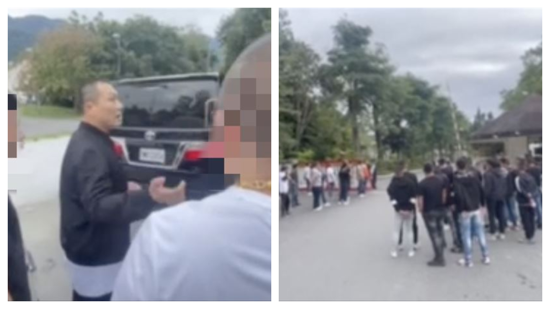 史上最大現金搶案的共犯王志成1日刑滿出獄，近百名黑衣人接風引發網路熱議。（翻攝畫面）