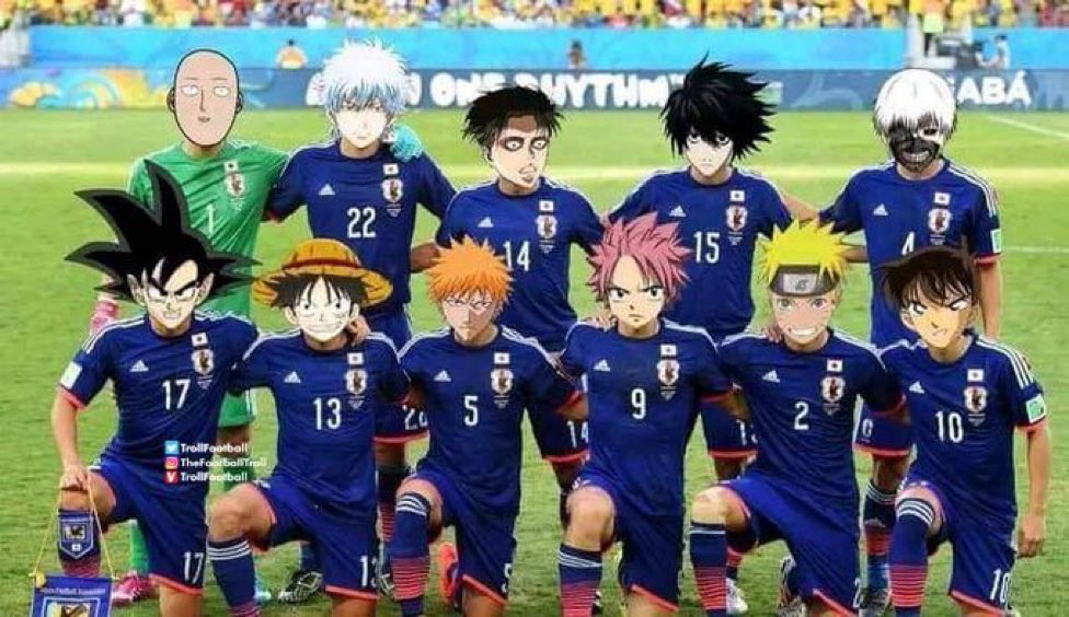 大坂直美用網友製作的動漫人物日本隊圖片，祝賀日本隊踢進16強。（翻攝自推特@naomiosaka）