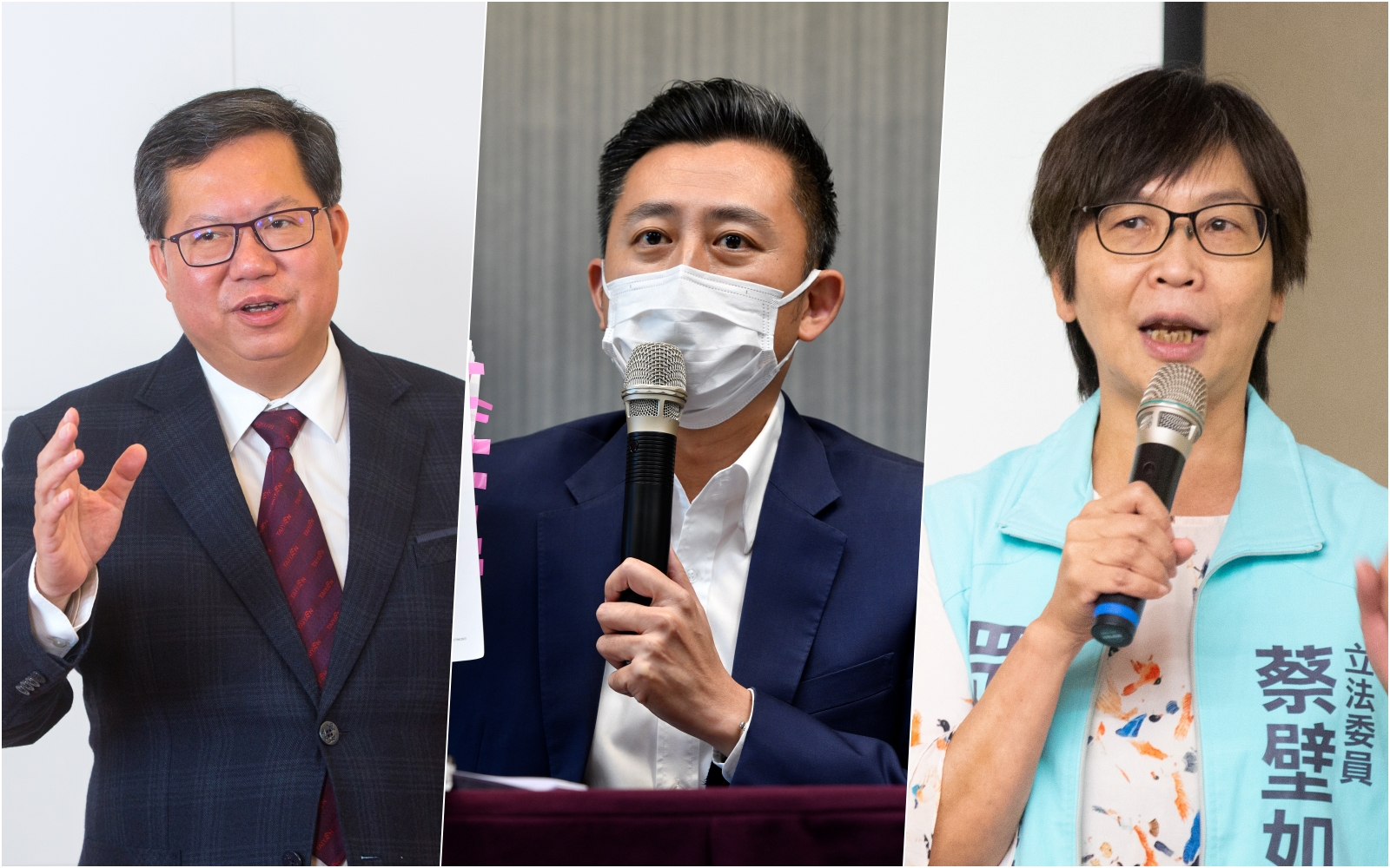 本次九合一大選儼然成了論文攻防戰，民進黨鄭文燦（左起）、林智堅、蔡壁如遭撤銷學位。