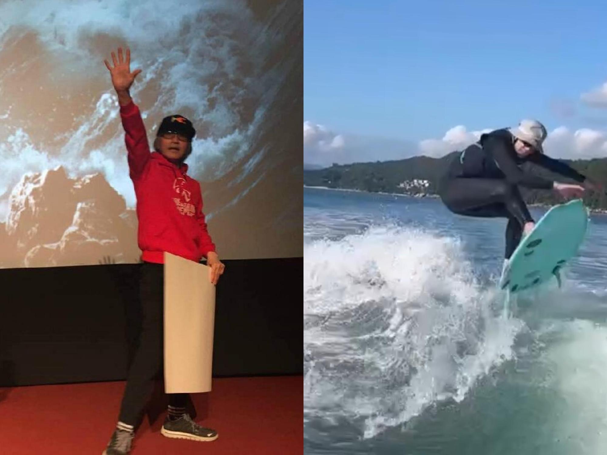 現年60歲的周星馳身手不輸年輕人，竟還嫌自己跳得不夠高，在網上請教粉絲滑水技巧。（翻攝自電影《美人魚》官博、周星馳IG）