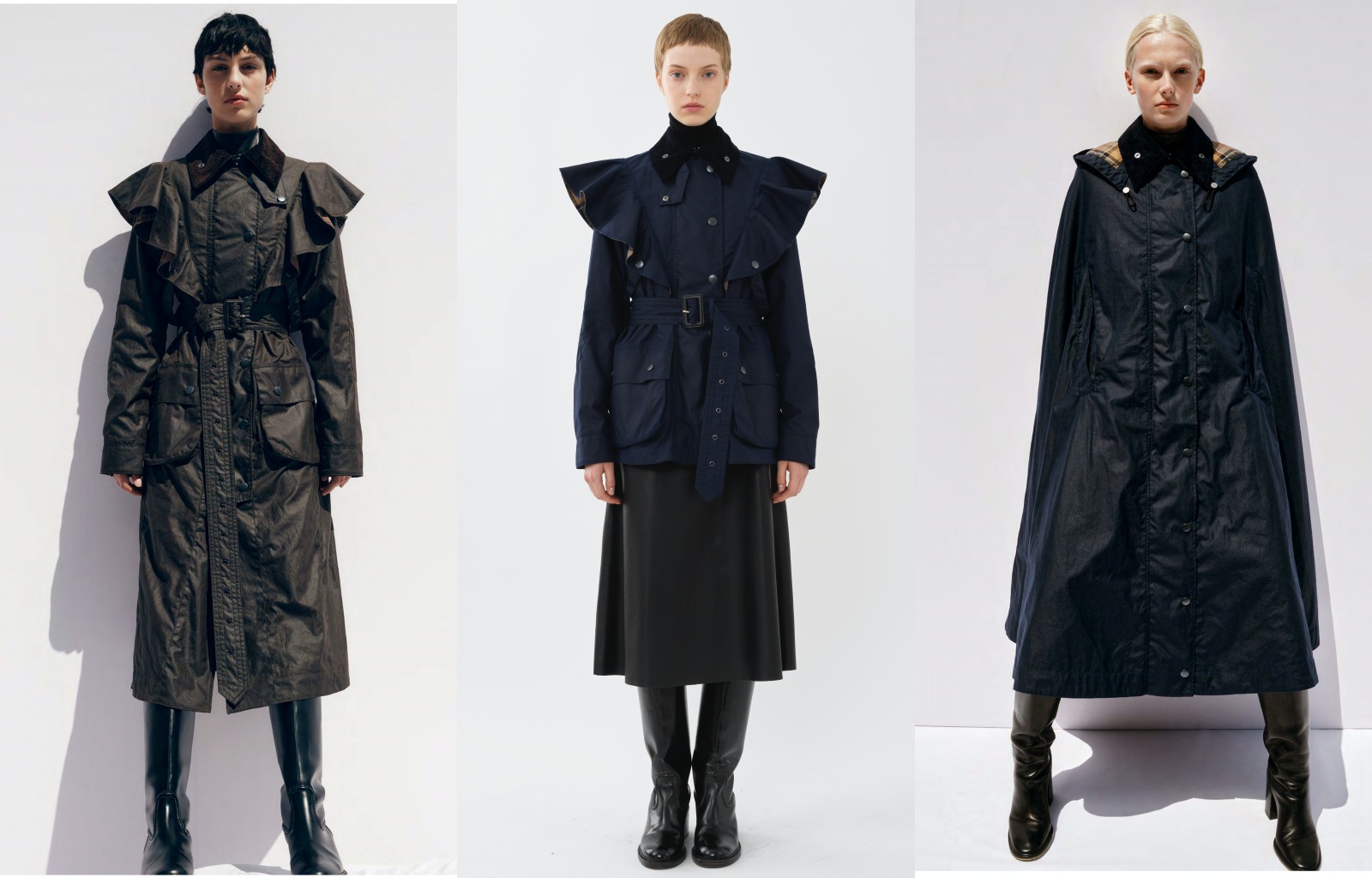 Chloé與Barbour合作推出的膠囊系列共有三款成衣。（圖中）Dustyn深藍色夾克NT$67,400（Chloé提供）