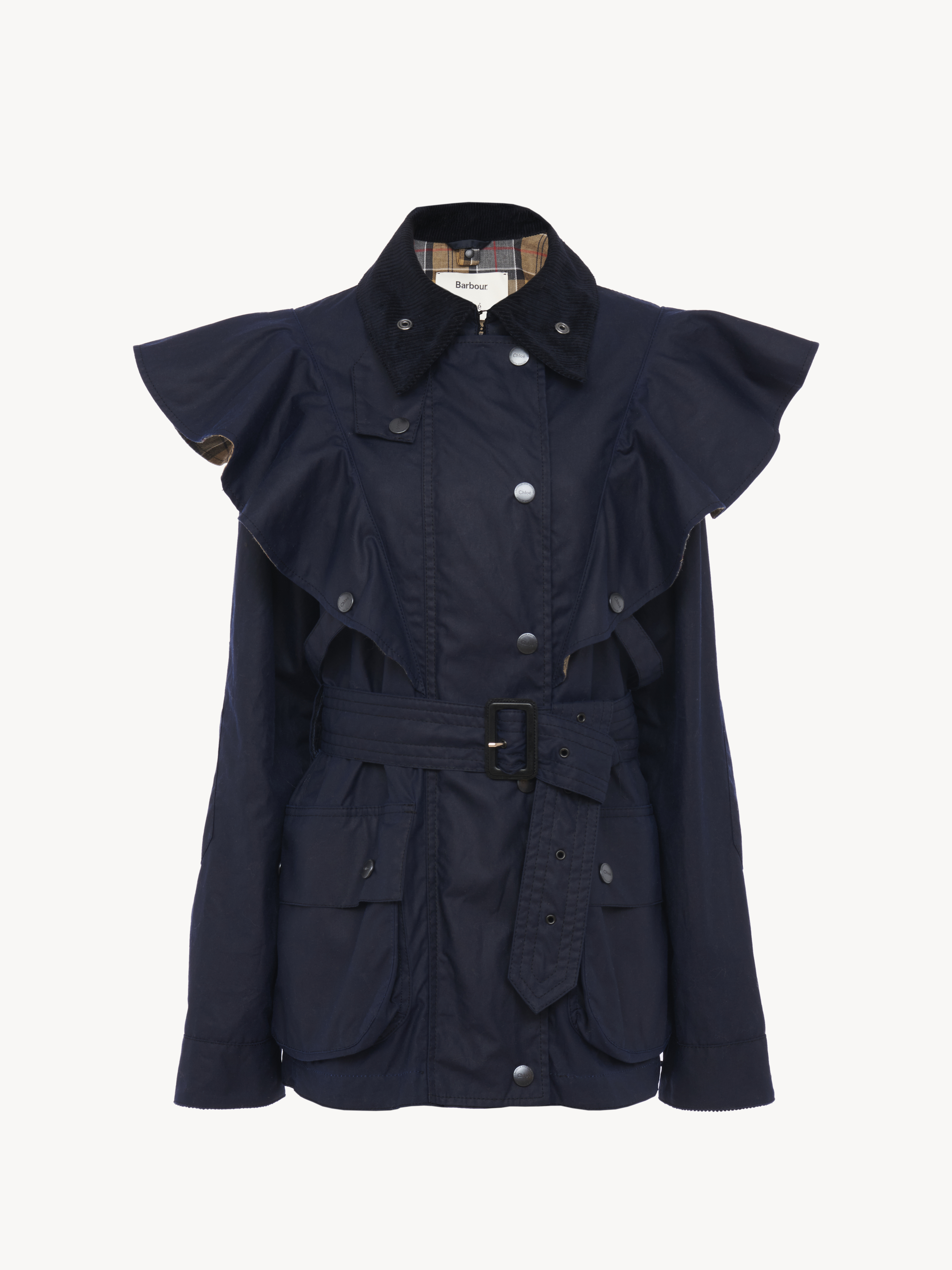 Barbour x Chloé Dustyn深藍色夾克。NT$67,400(Chloé提供)