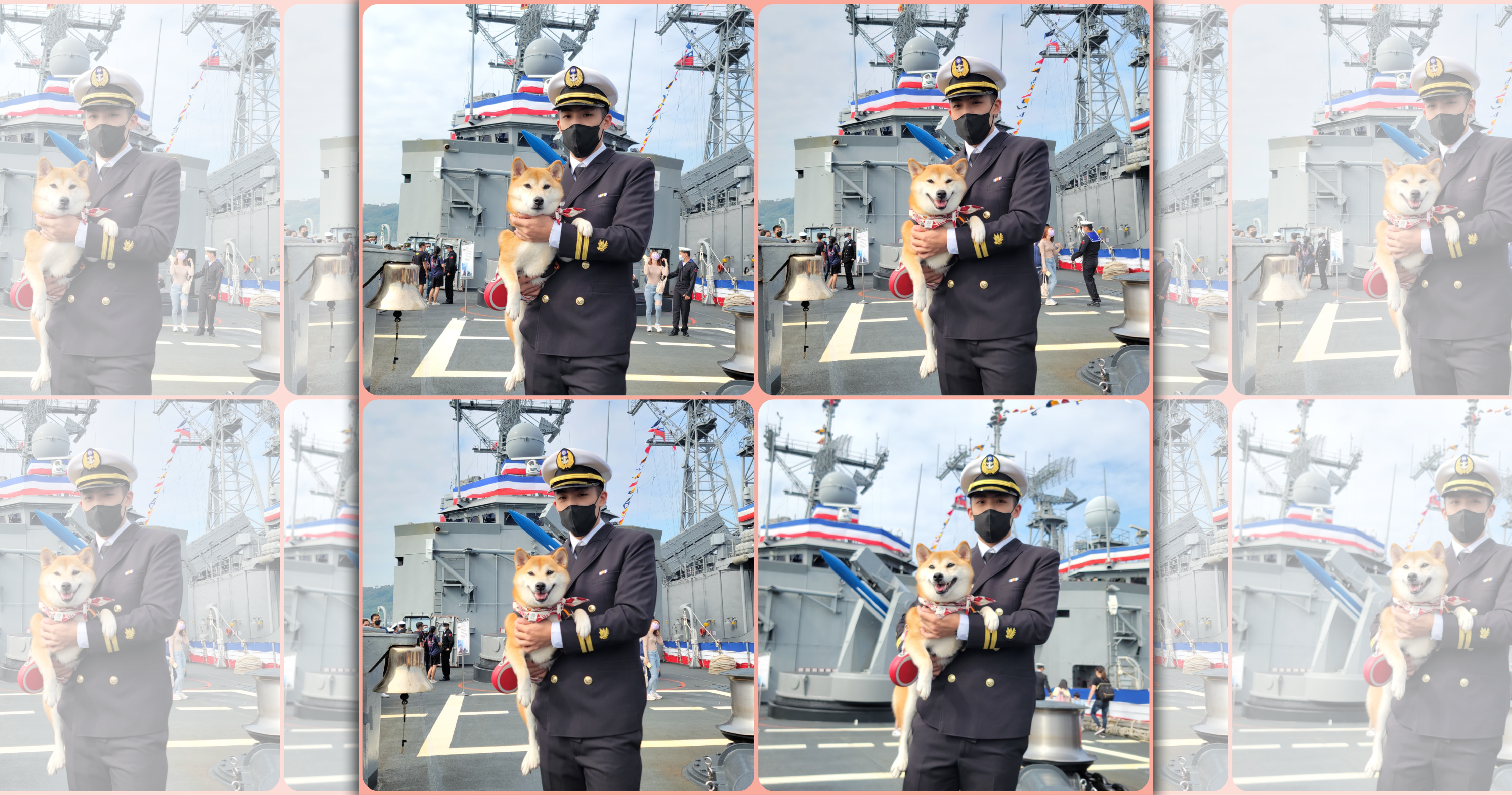 柴犬滿滿參加海軍哥哥的懇親會，焦點全被哥哥搶走。（翻攝自有點毛毛的臉書）