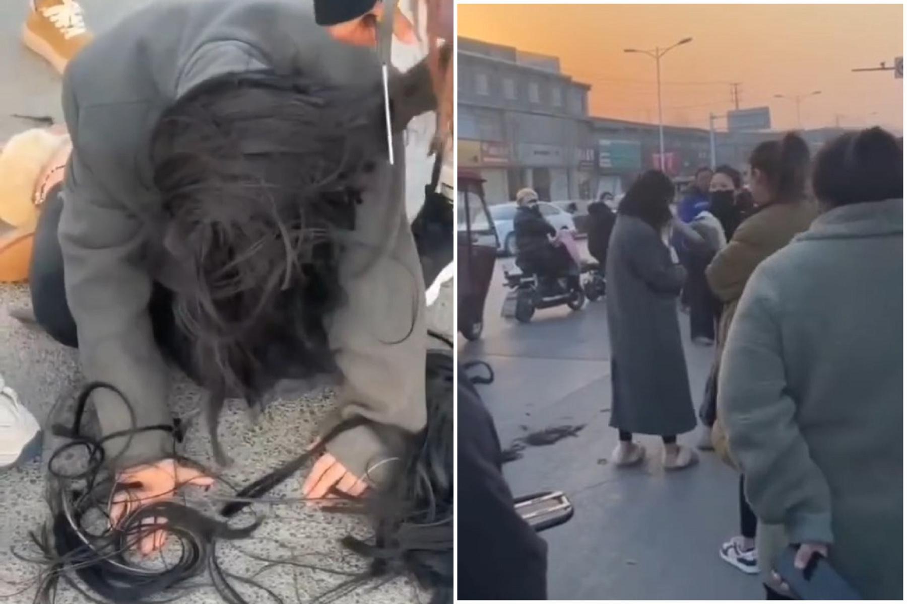 正宮當街手撕小三!發狠巴頭瘋狂剪髮,網友:該剪的是老公命根。(翻自微博)