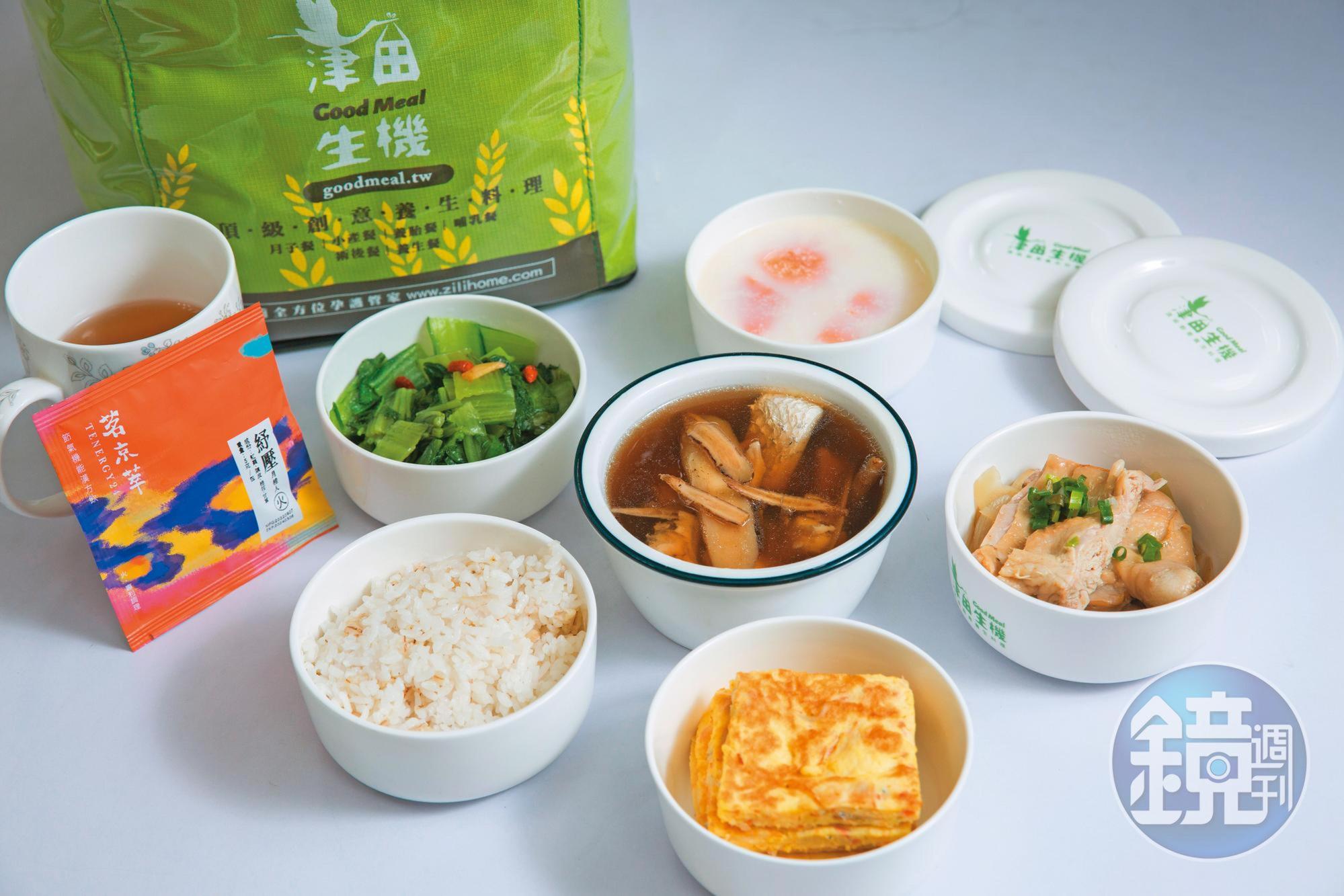 津田生機的月子餐主打有機、無毒食材，口味清淡，分量十足。