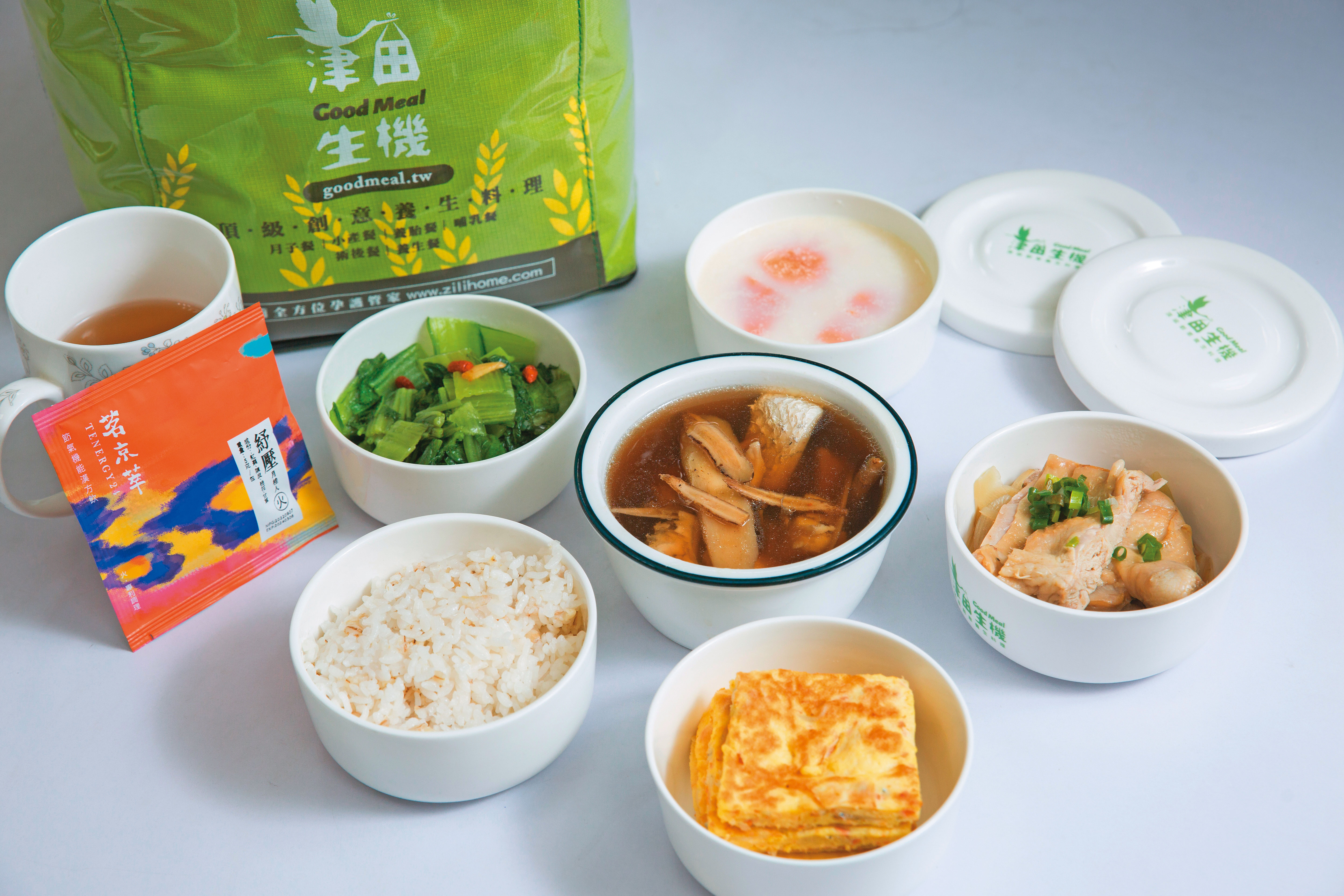 津田生機的月子餐主打有機、無毒食材，口味清淡，分量十足。