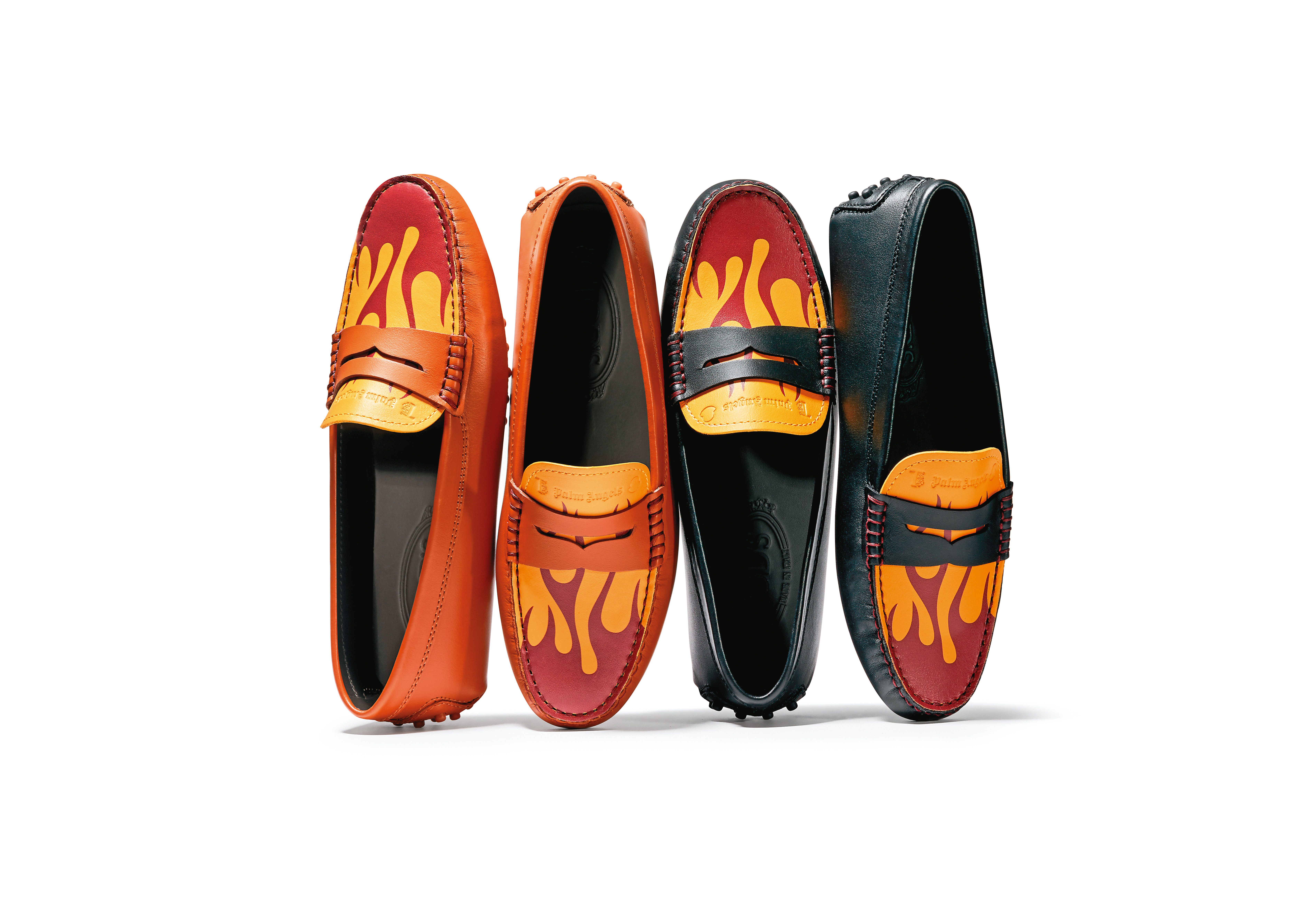 TOD'S X 8 MONCLER PALM ANGELS駝色與黑色豆豆鞋（男女同款）。各NT$21,300。（TOD'S提供）