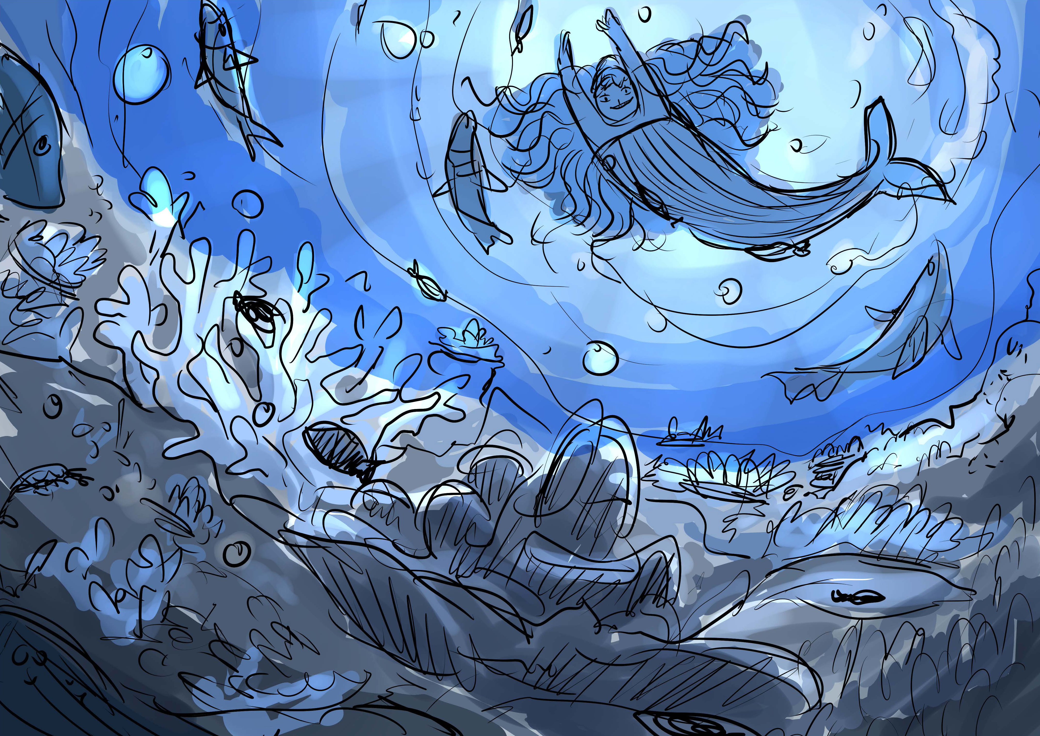 守護台灣歷史的3大精靈山、海、原，在《集合！》扮演關鍵角色，圖為「小海」。（澄波藝術文化有限公司提供；林嘎嘎繪製）