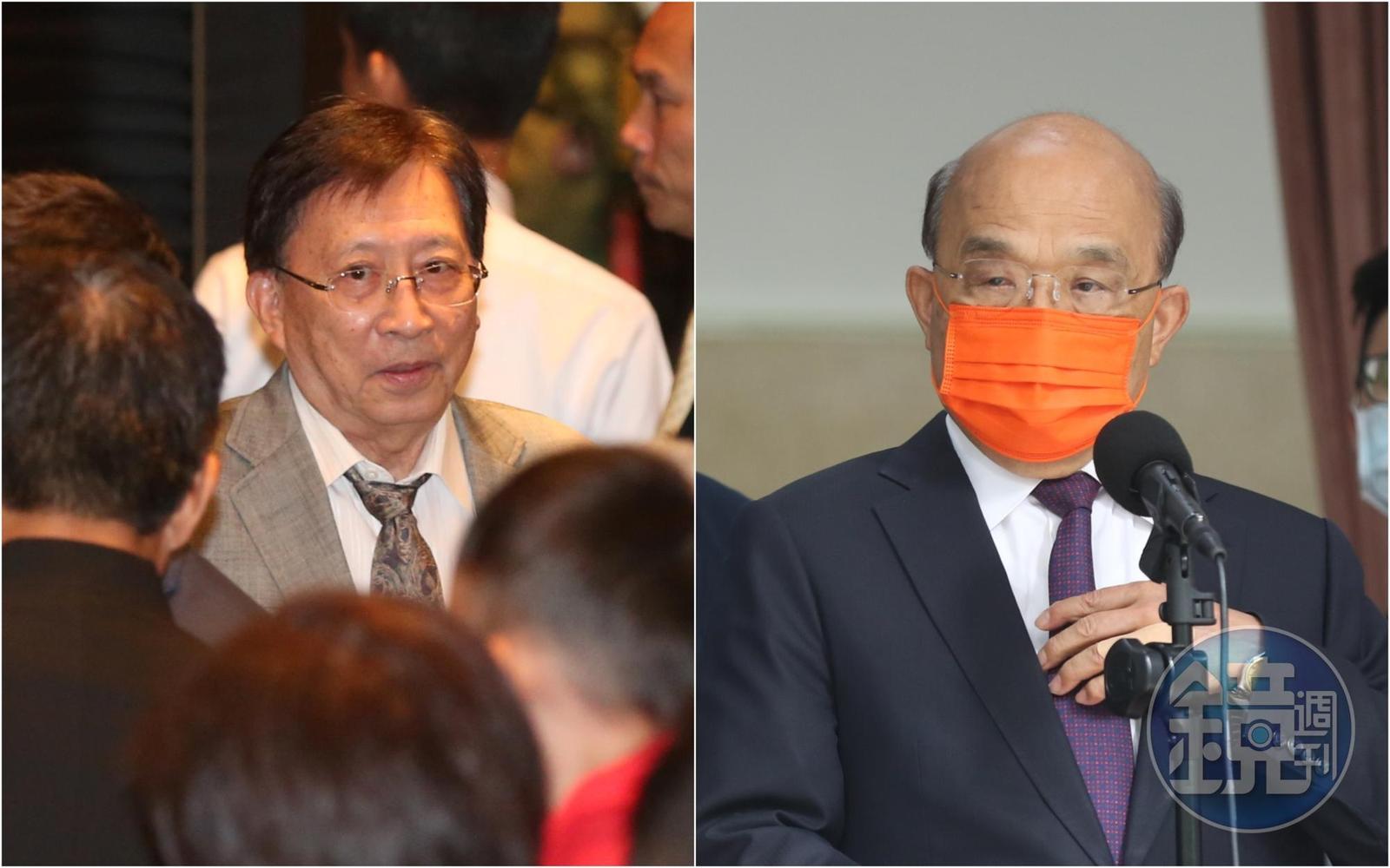 劉兆玄(左)近日赴中會見中國國台辦主任劉結一,蘇貞昌(右)認為這時和中國的互動國人都看在眼裡。(本刊資料照)