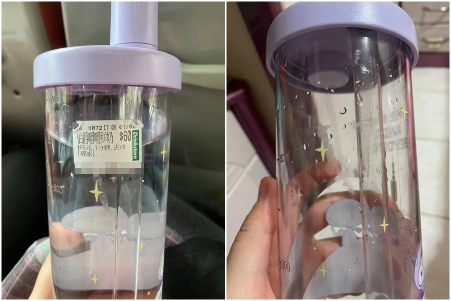 網友拿環保杯買飲料發生悲劇，店員把貼紙貼在杯子上，她用除膠劑清理卻留下永遠的疤痕。（翻攝Dcard）