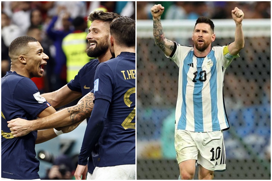 擁有「真人版章魚哥」封號的薩頓預測，阿根廷與法國將會晉級決賽。右為梅西，左為法國隊。（東方IC、翻攝自推特@brfootball）
