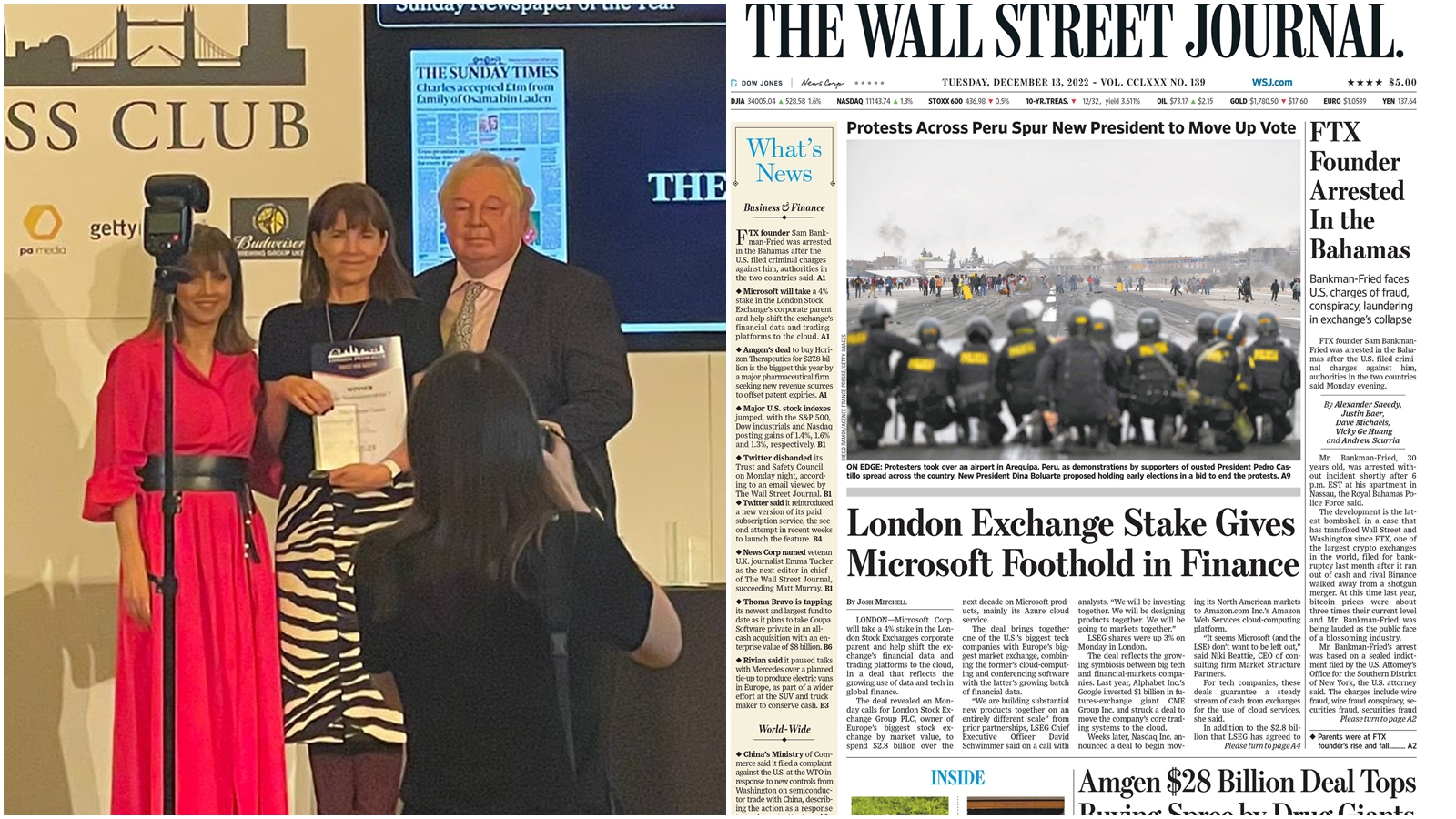 塔克（左圖中）被任命為《華爾街日報》總編輯，是《華爾街日報》創刊133年以來首位女性總編輯。（翻攝自推特@WSJ、@EmmaTuckerST）