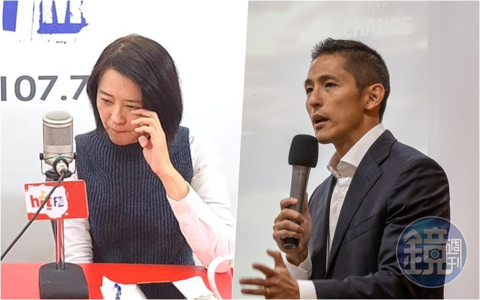 王鴻薇（左）在廣播節目談及落跑爭議不禁哽咽落淚，吳怡農（右）則說要讓她留在市議會。（翻攝自YouTube／資料照）