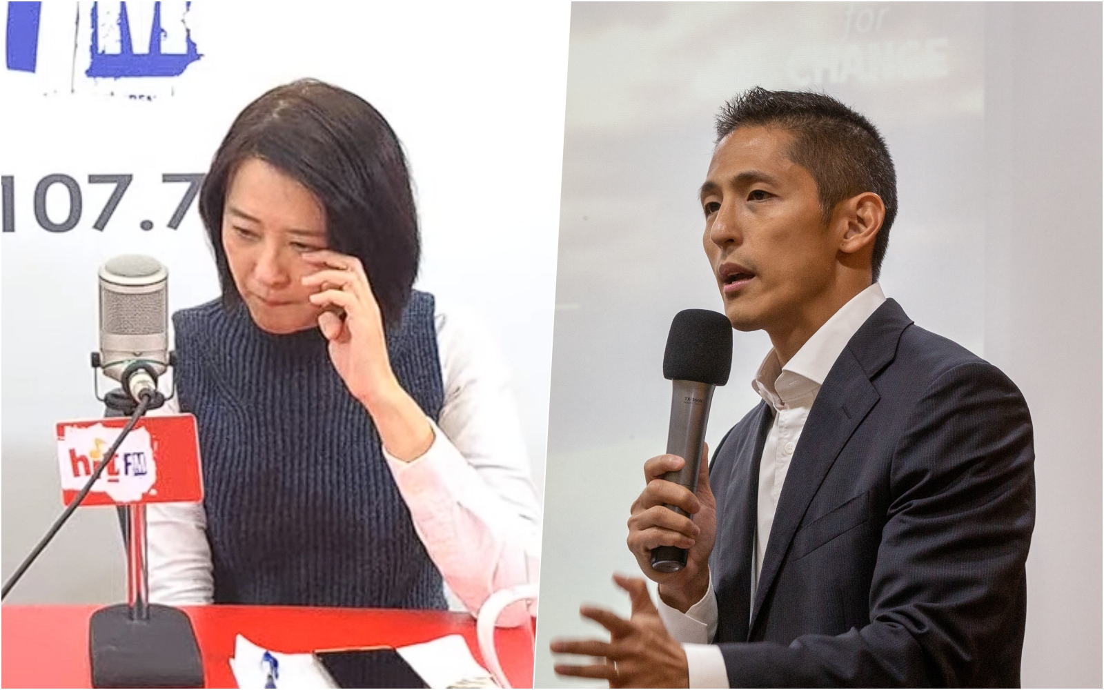 王鴻薇(左)在廣播節目談及落跑爭議不禁哽咽落淚,吳怡農(右)則說要讓她留在市議會。(翻攝自YouTube/資料照)
