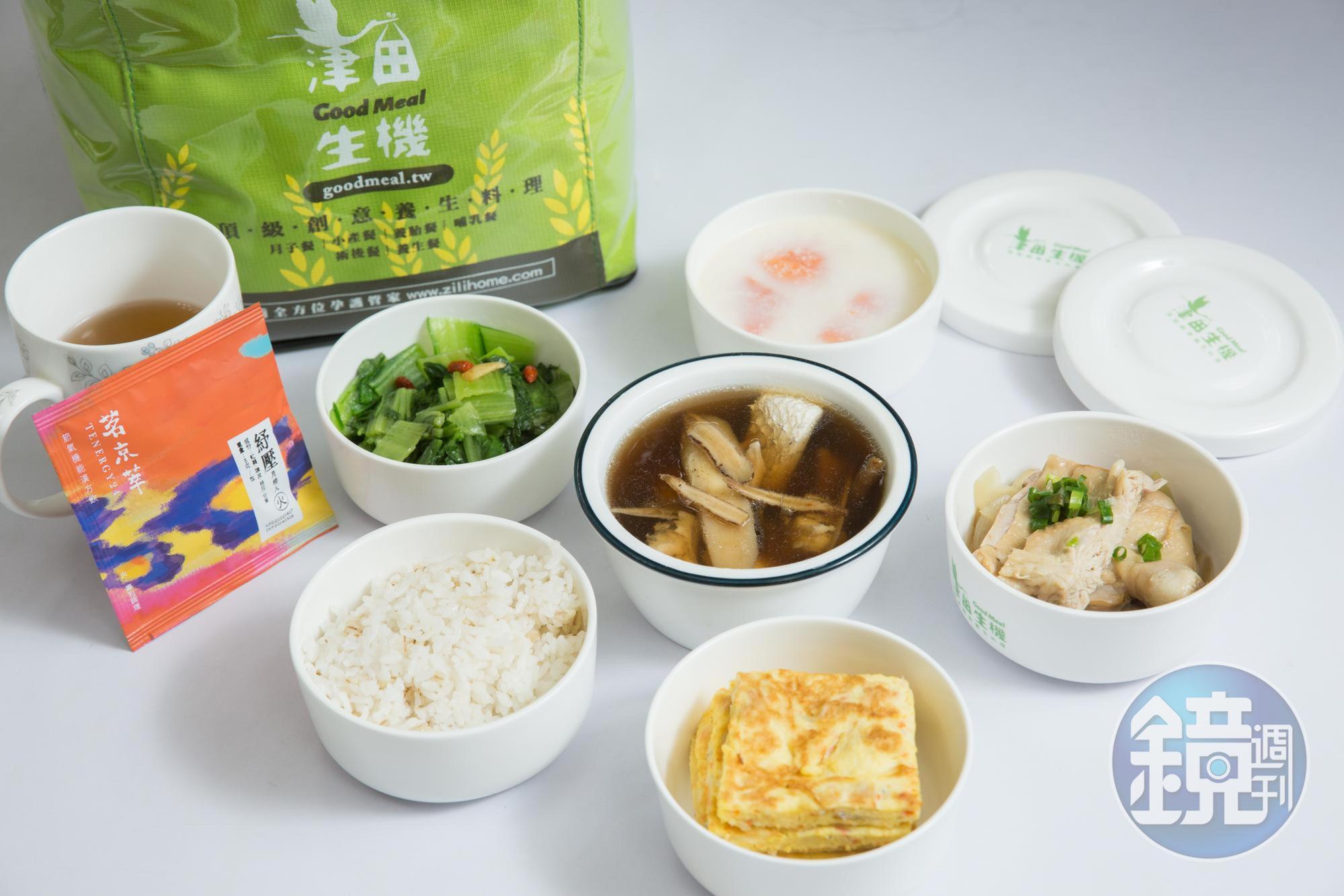 津田生機的月子餐主打有機、無毒食材，口味清淡，分量十足