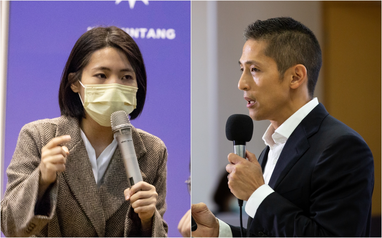 徐巧芯（左）針對吳怡農（右）的國防兵役政策提出質疑，林穎孟則批徐沒研究市政。（本刊資料照）