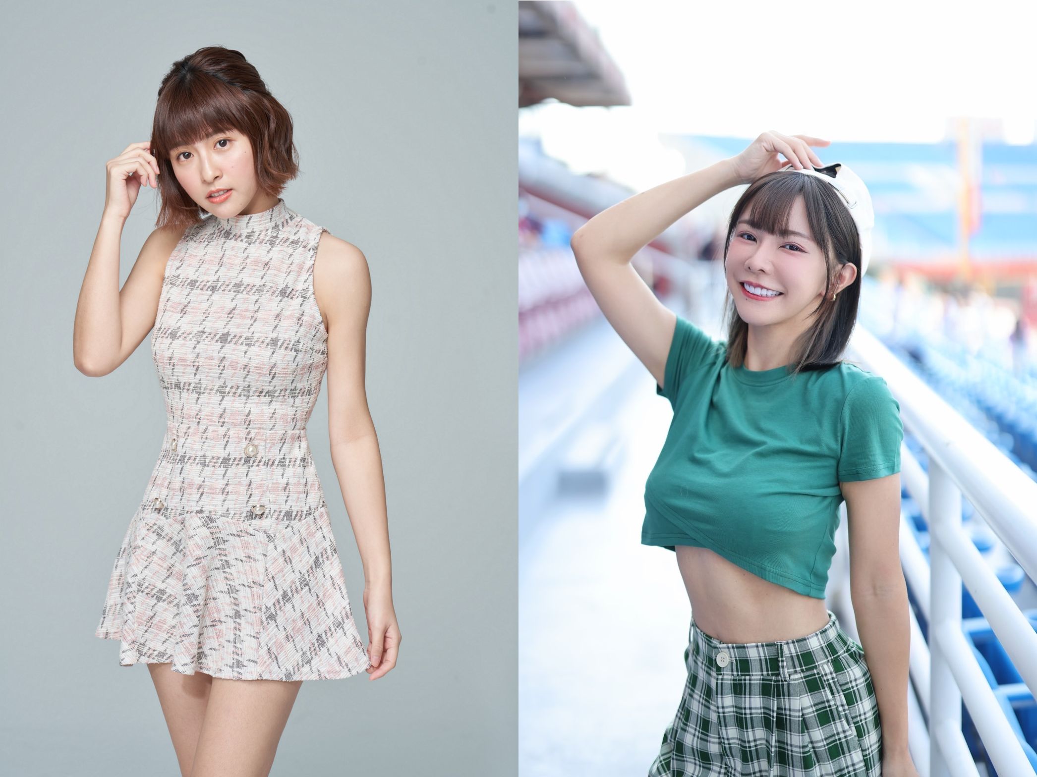 啦啦隊女神峮峮（左）與巫苡萱（右）將擔任台北城市盃電競賽表演嘉賓。（杰藝文創提供）