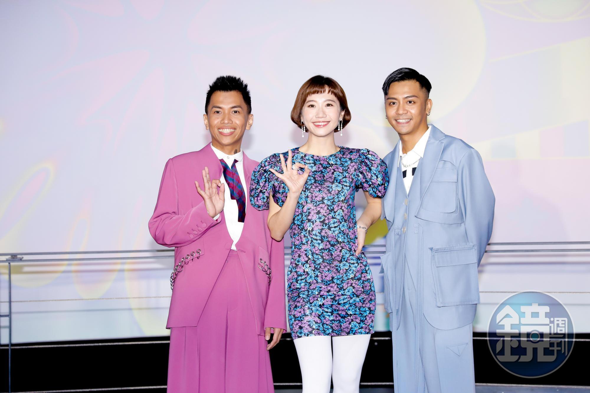 阿拉斯(左起)、Lulu黃路梓茵、布萊克薛薛是今年台北跨年晚會主持人。