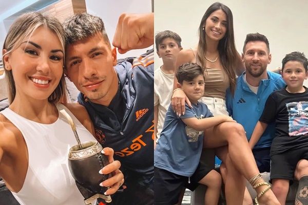 後衛馬丁尼茲的女友（左）透露，大嫂團考慮在身上刺大力神盃。但當日晚會大嫂團中未見梅西妻子（右）的身影。（翻攝自IG）