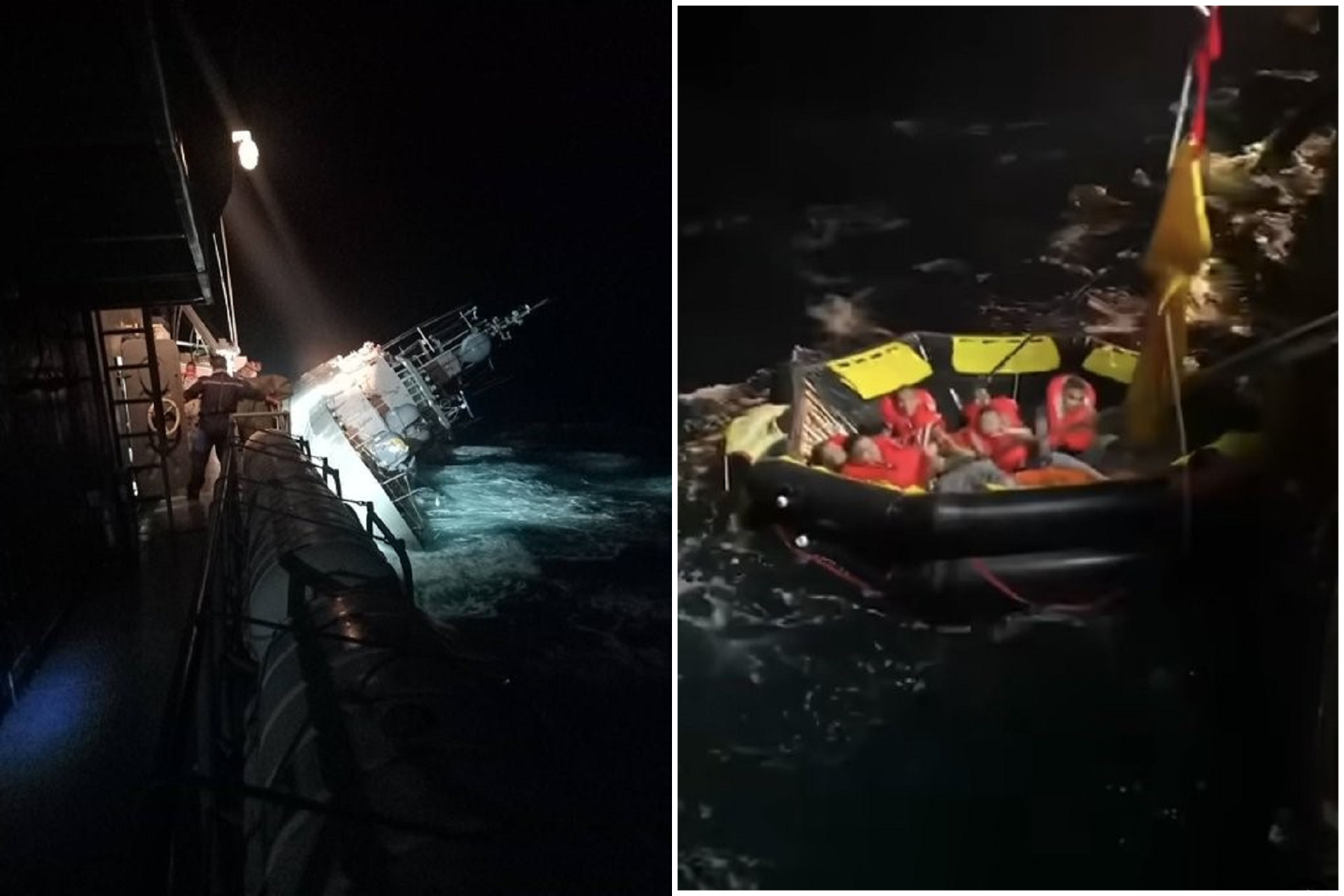 泰國軍艦遇風暴沈船,震撼影片曝光。(翻自推特)