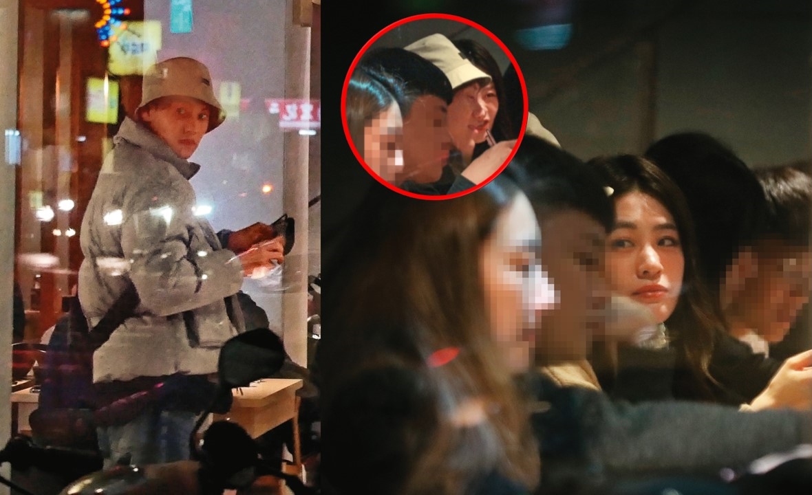 12月15日23：53毛弟（中）與張語噥（右）宵夜吃火鍋，吃得津津有味。23：58張語噥專心聽著毛弟說話。（右圖）/12月16日 00：02  上完廁所 ，毛弟回來繼續用餐，期間，毛弟還眼神掃視餐廳外的動靜。（左圖）