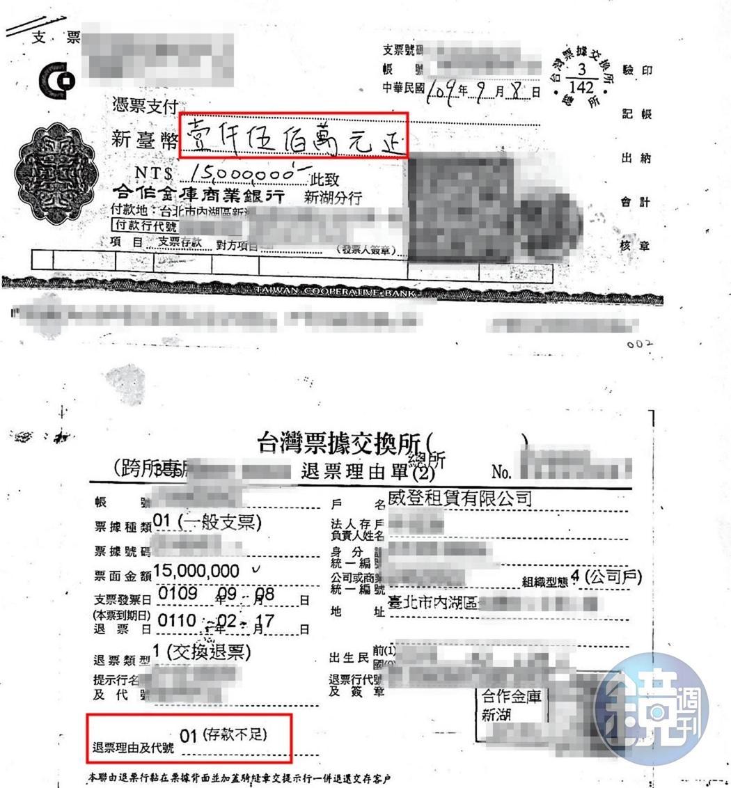 李男開出多張上千萬元的支票，卻都無法兌現。（讀者提供）