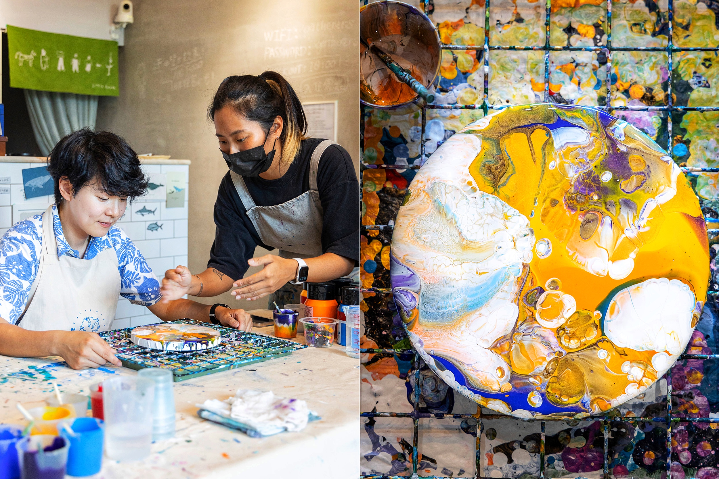 來小琉球除了去海邊與玩水，現在也有流體畫體驗，不需任何繪畫基礎與事前準備，流體畫會依照每人當下心情與配色，還有顏料流往方向，產生出令人意想不到的畫作。
