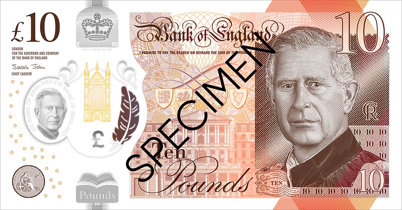 10英鎊將印上國王查爾斯三世肖像。(取自Bank of England)