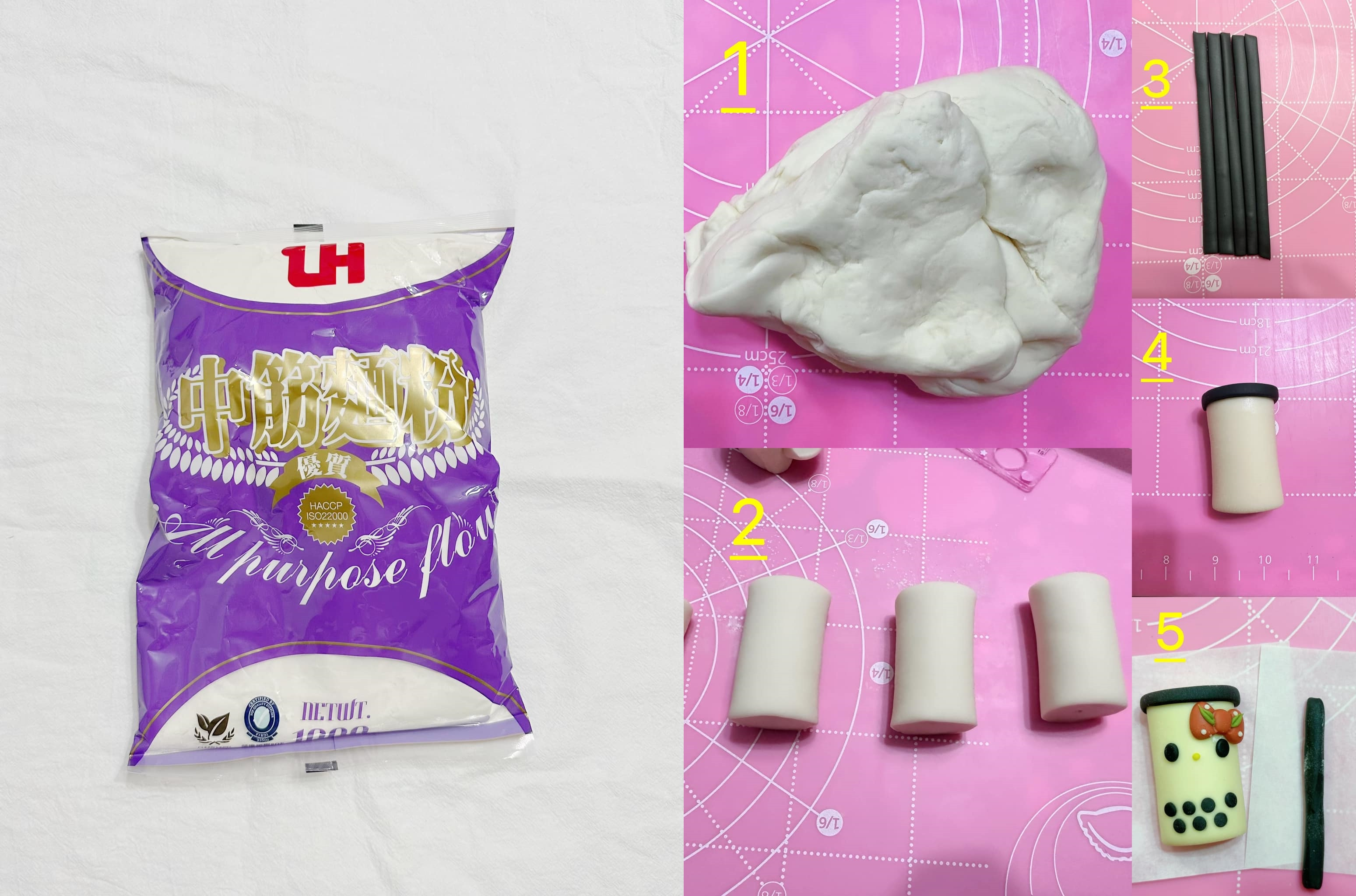 網友列出「Kitty珍珠奶茶」造型饅頭所需的食材及製作步驟。（翻攝臉書社團「Costco好市多 商品經驗老實說」）
