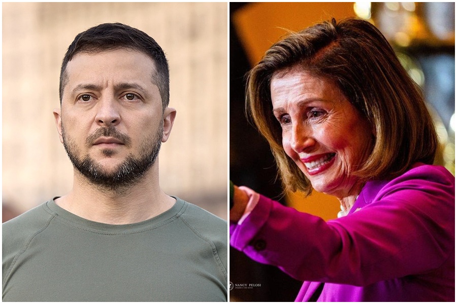外媒透露，澤倫斯基（左）預計於美國當地時間21日參訪美國，並於國會發表演說。右圖為裴洛西。（左圖翻攝自澤倫斯基臉書，右圖翻攝自裴洛西推特）