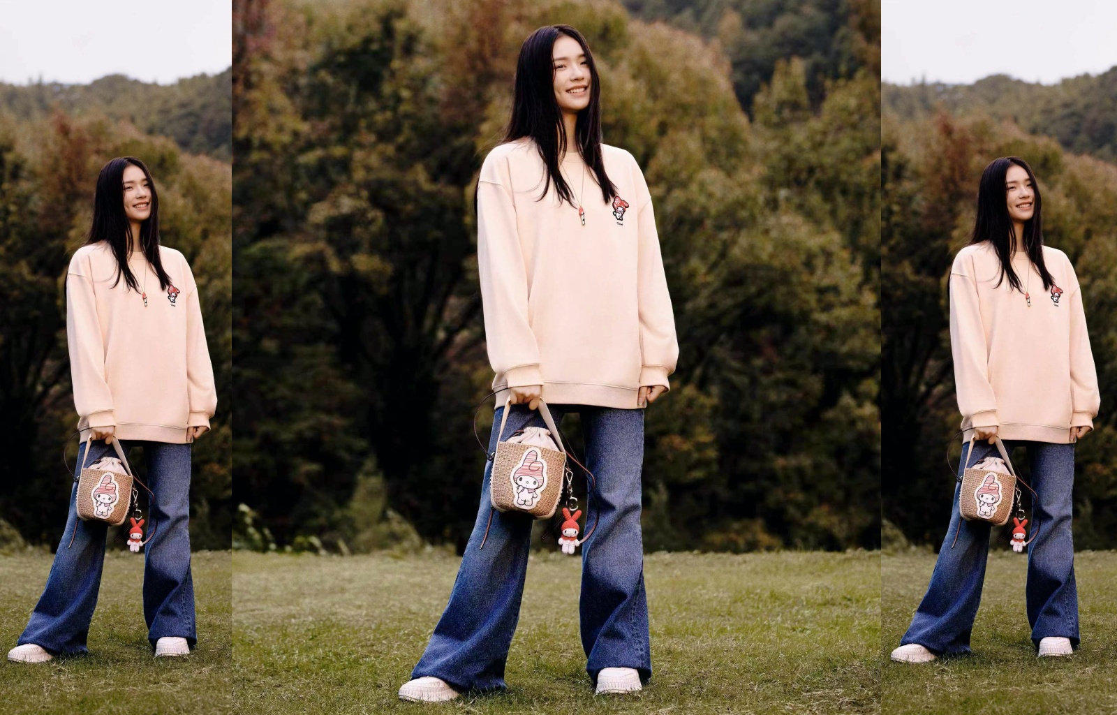 林允身著粉色衛衣NT$19,600、手拎最為主打熱賣的編織水桶包，展現休閒青春氣質。（Chloé提供）