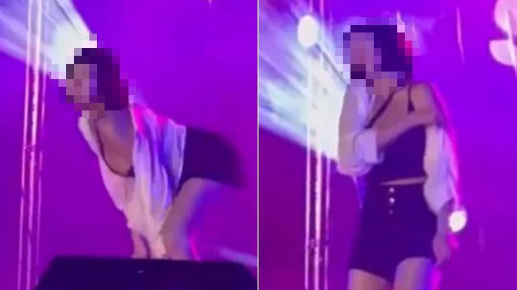 女學生不慌不忙將服裝調整後,繼續表演。(翻攝畫面)