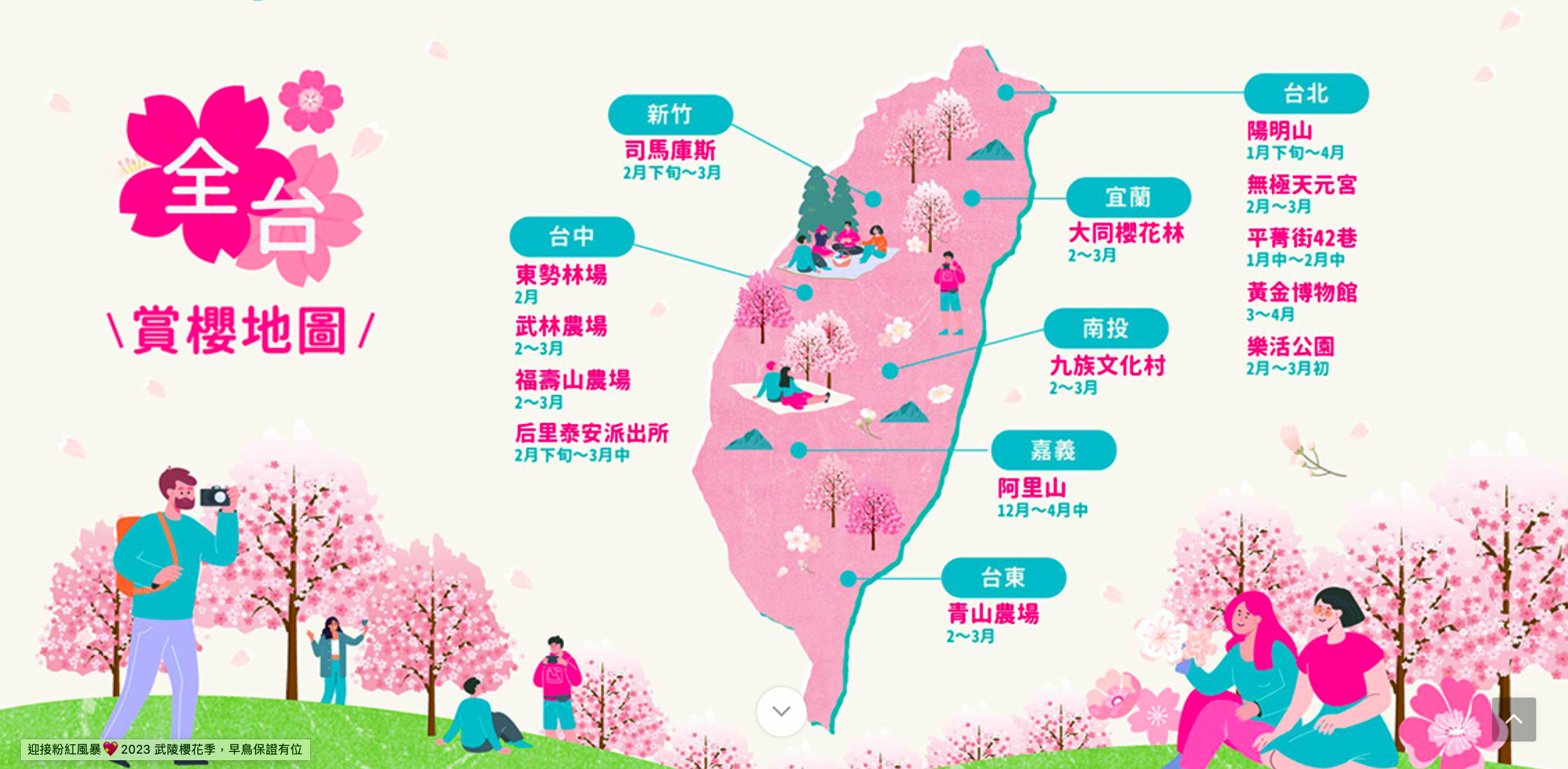 KKday推出全台賞櫻地圖,今年2月初將浪漫賞櫻季提早到來。
