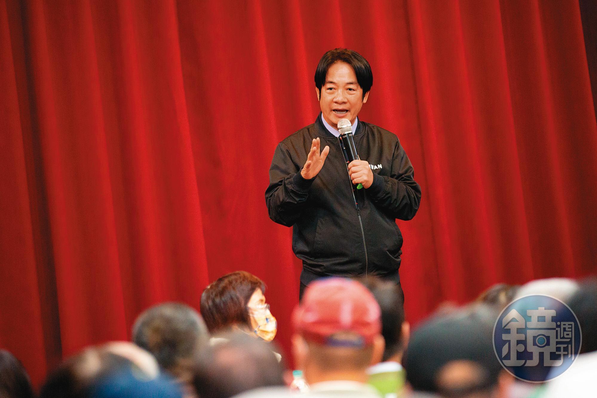 賴清德同額競選民進黨主席,上週起展開全台巡迴的黨員政見發表會。