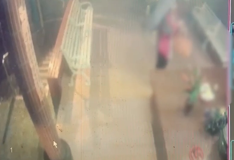 婦人偷土地公的供品。（翻攝畫面）