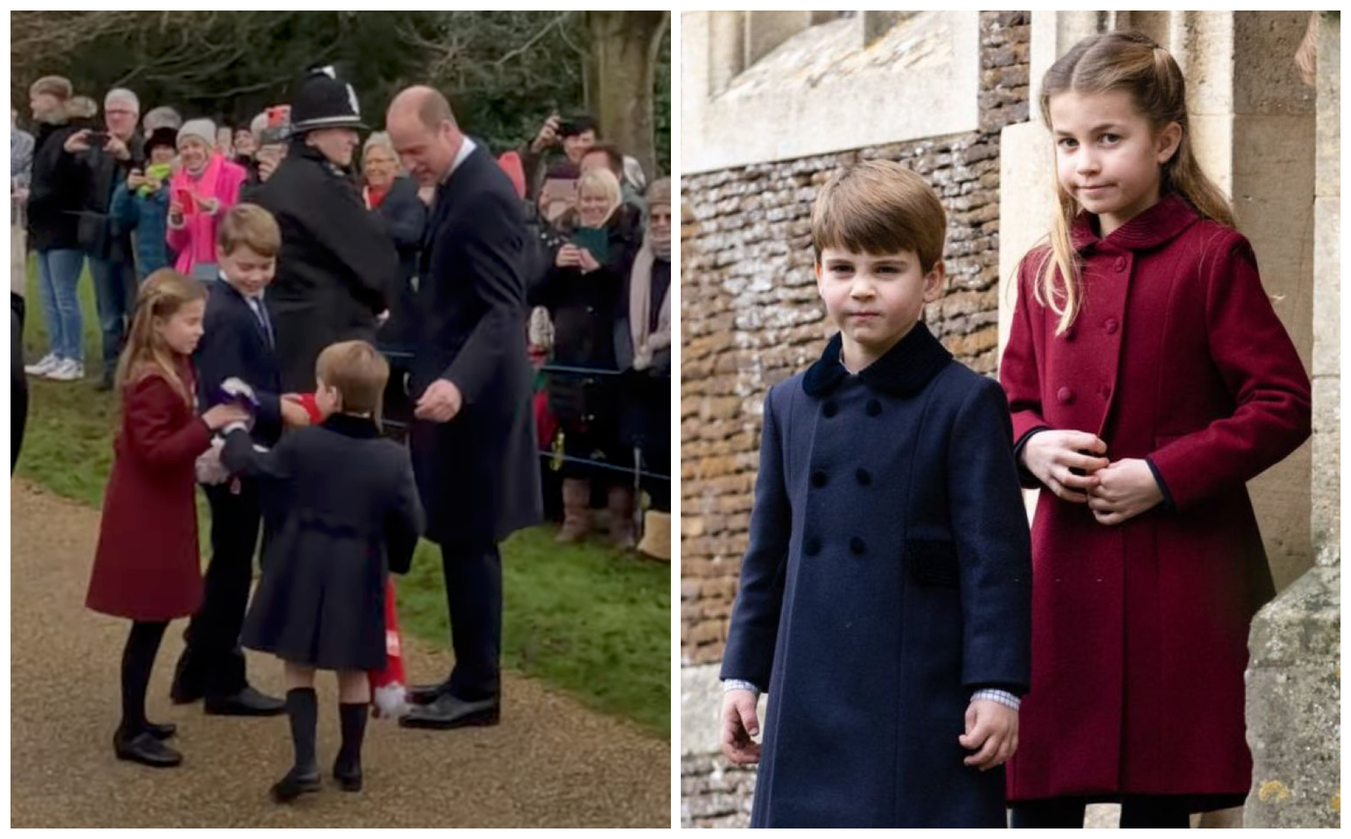 路易小王子把花送給姊姊夏綠蒂公主，影片在網路上瘋傳。（翻攝@Canellelabelle推特）