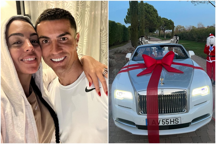 C羅收下女友喬治娜送的要價近千萬元耶誕大禮「勞斯萊斯敞篷車」。（翻攝自IG@georginagio）