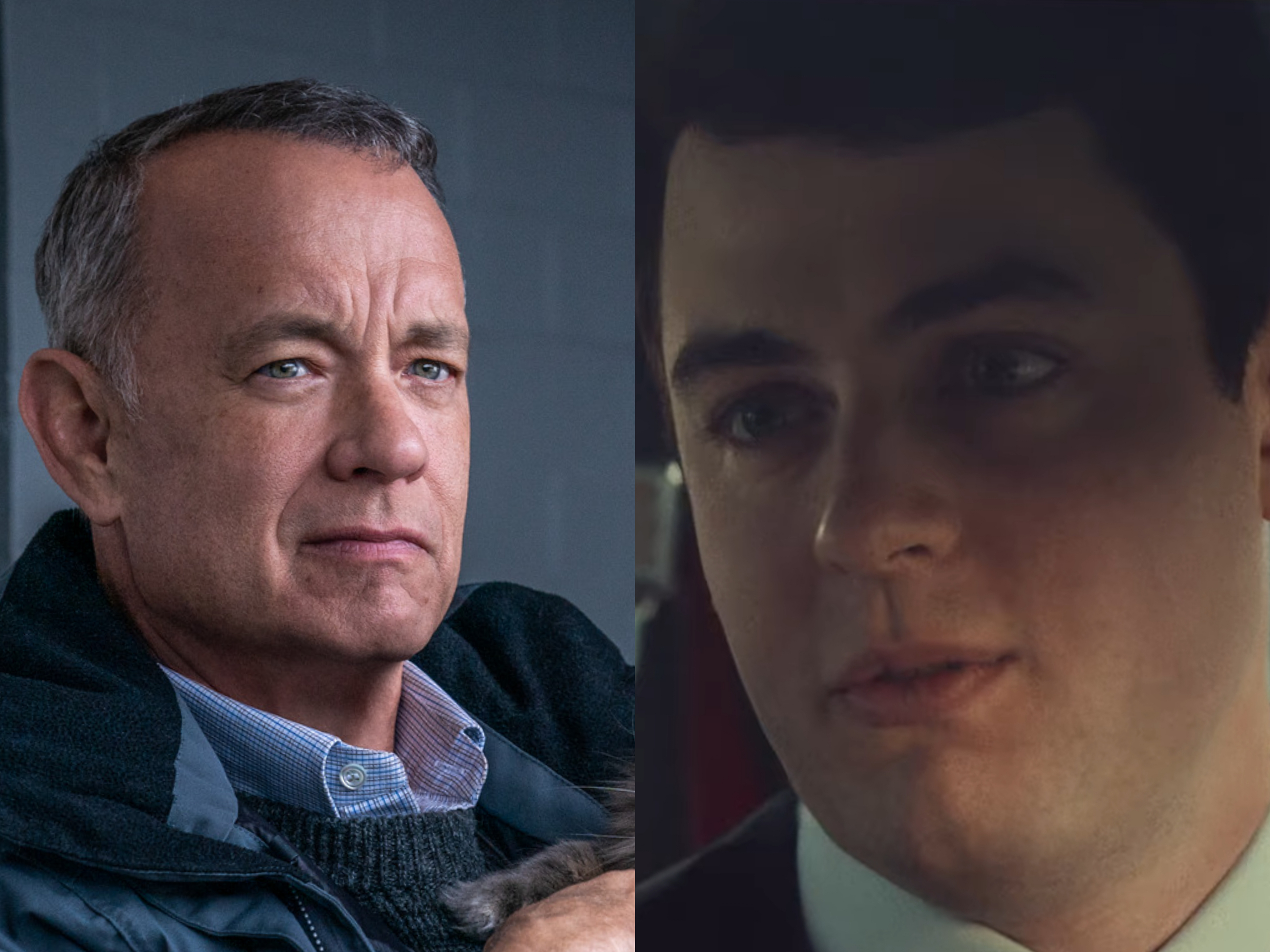 湯姆漢克的么兒楚門漢克在片中飾演老爸的年輕時期，算是天衣無縫的分身。（索尼提供／翻攝自預告）