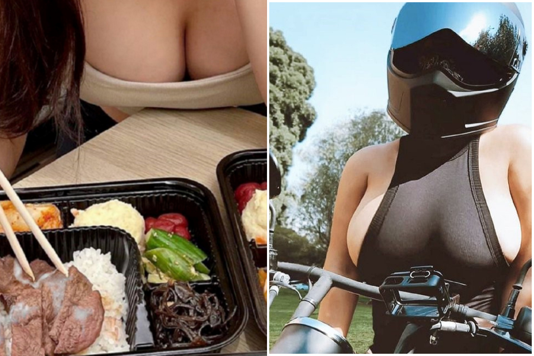 巨乳重機女竟是色色の妹子，肉聲曝光！「爆漿飯盒」引人遐想。（翻自推特）